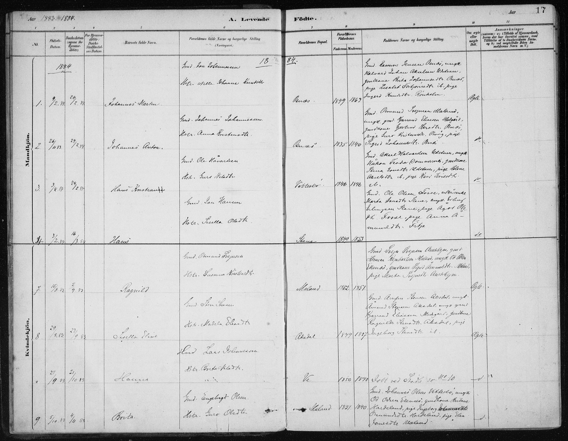Etne sokneprestembete, SAB/A-75001/H/Haa: Parish register (official) no. C  1, 1879-1919, p. 17