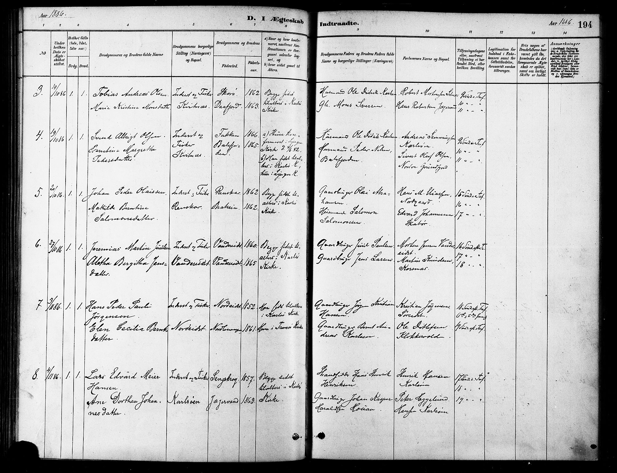 Karlsøy sokneprestembete, SATØ/S-1299/H/Ha/Haa/L0006kirke: Parish register (official) no. 6, 1879-1890, p. 194