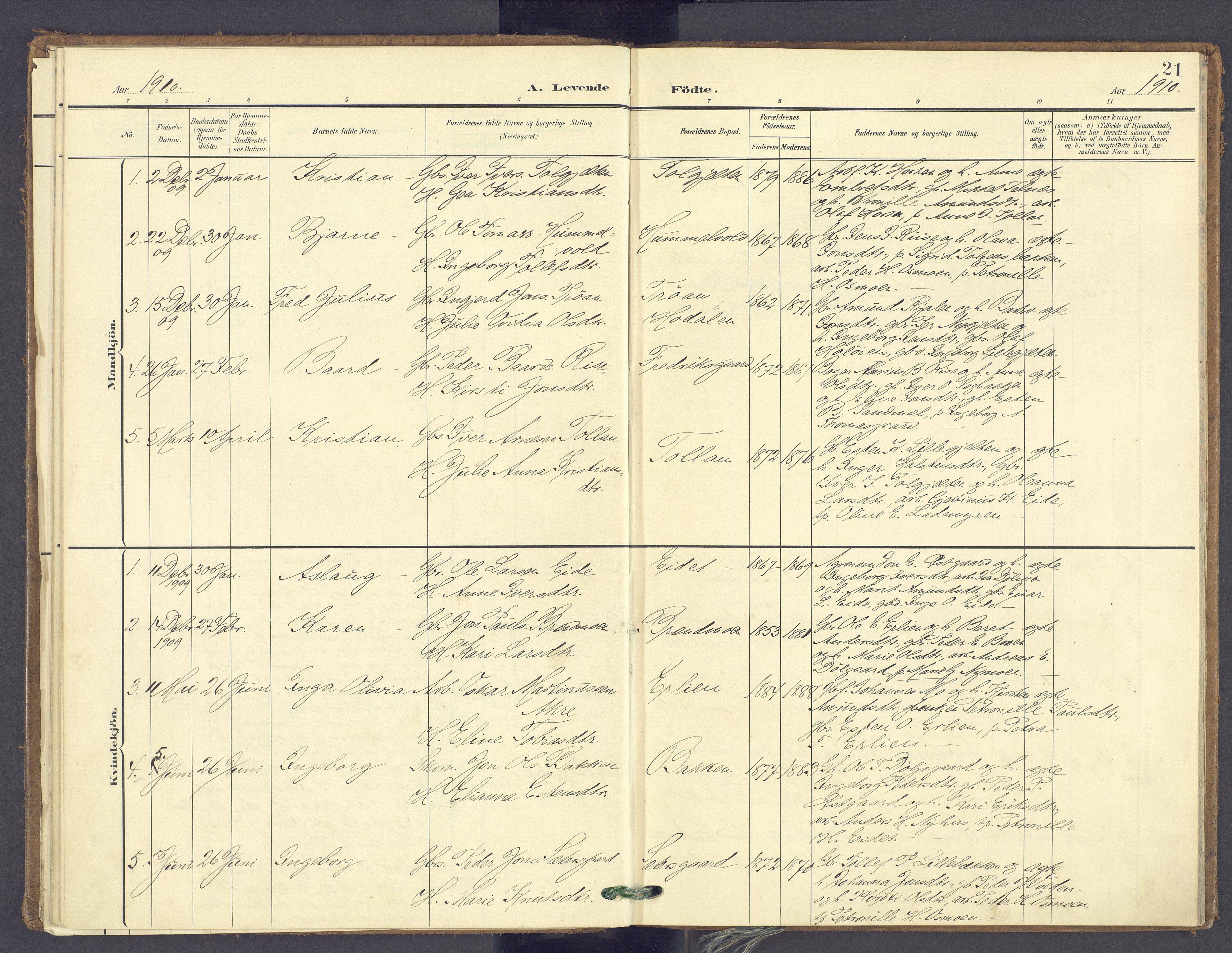 Tolga prestekontor, SAH/PREST-062/K/L0014: Parish register (official) no. 14, 1903-1929, p. 21
