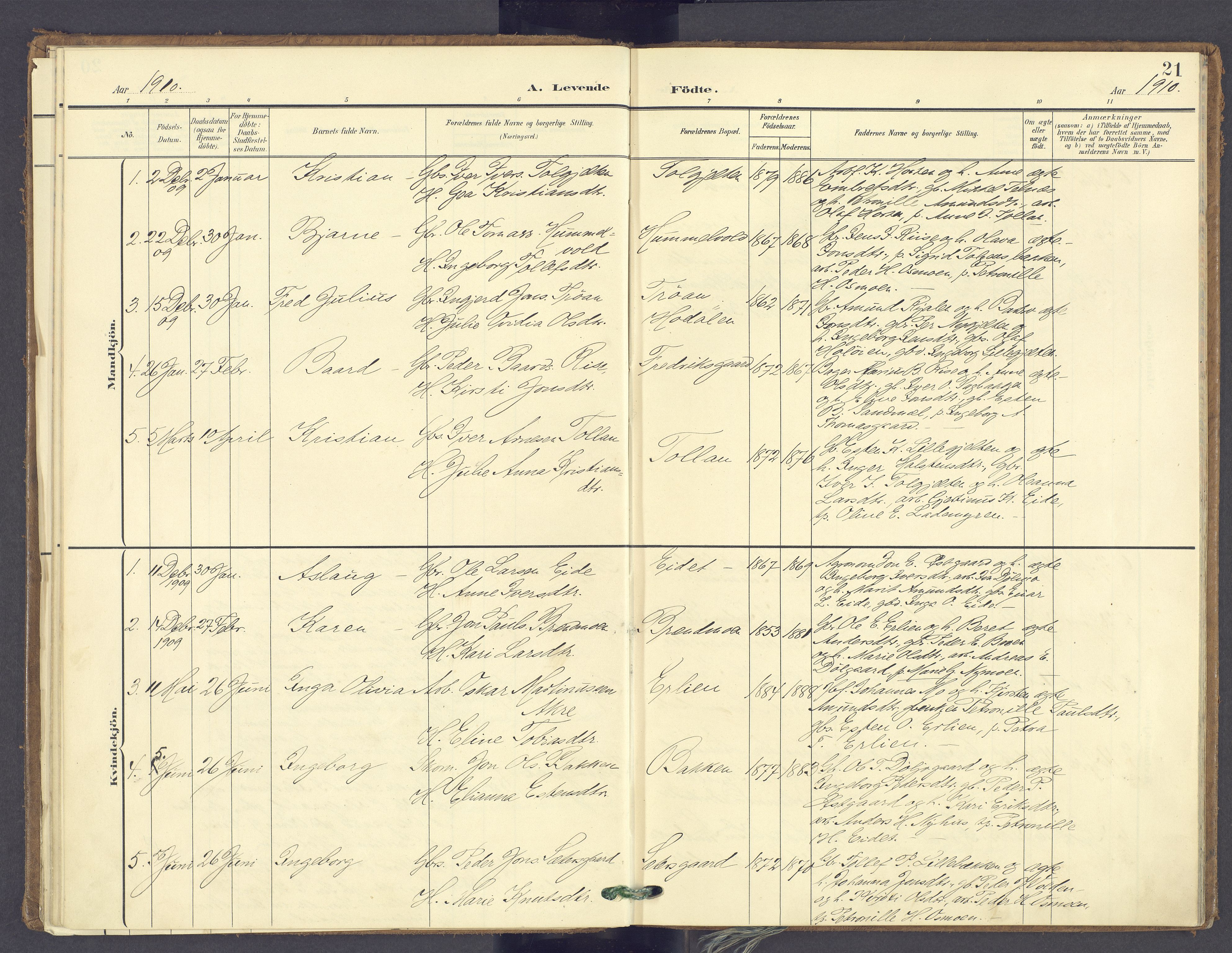 Tolga prestekontor, AV/SAH-PREST-062/K/L0014: Parish register (official) no. 14, 1903-1929, p. 21