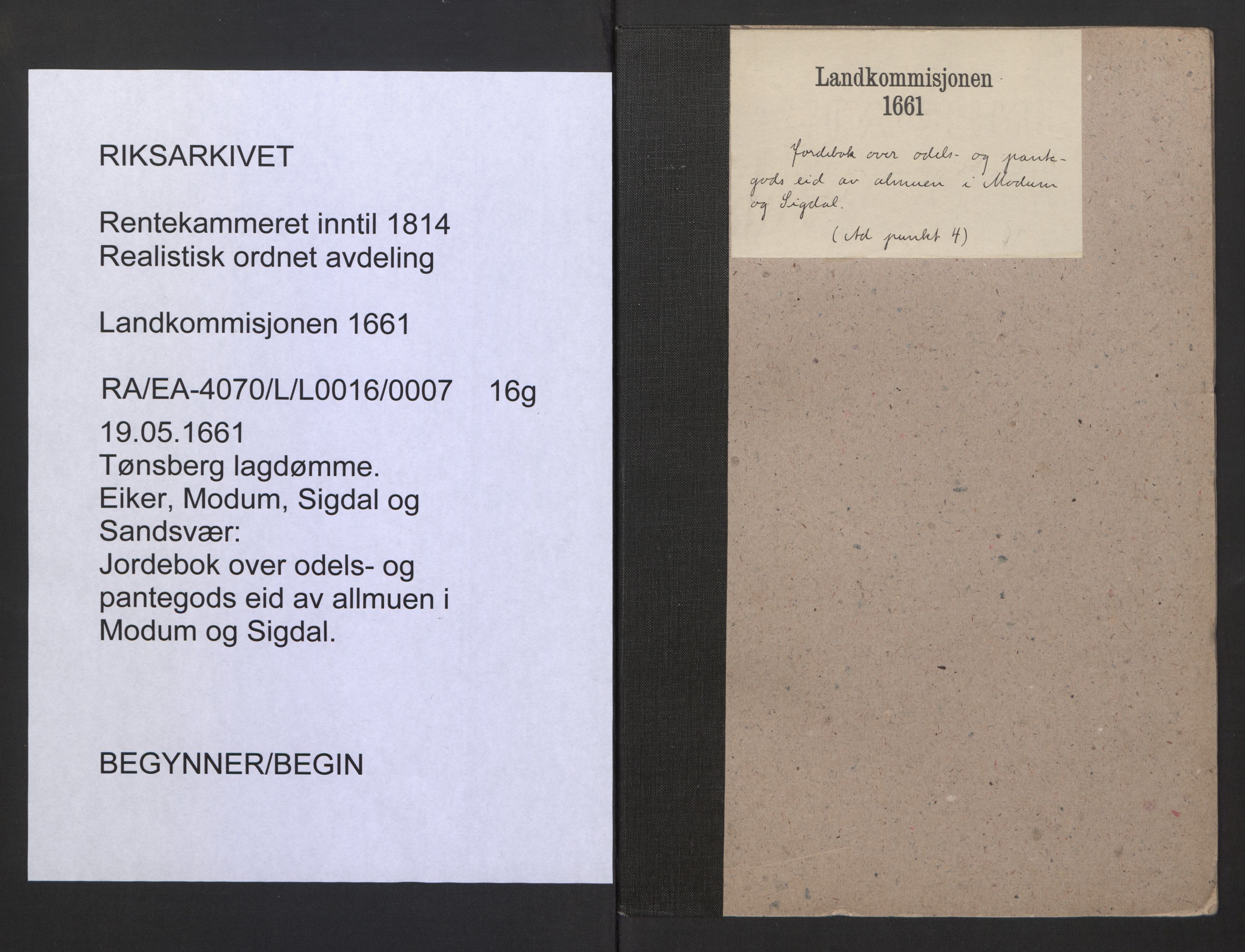 Rentekammeret inntil 1814, Realistisk ordnet avdeling, RA/EA-4070/L/L0016/0007: Tønsberg lagdømme. Eiker, Modum, Sigdal og Sandsvær: / Jordebok over odels- og pantegods eid av allmuen i Modum og Sigdal, 1661
