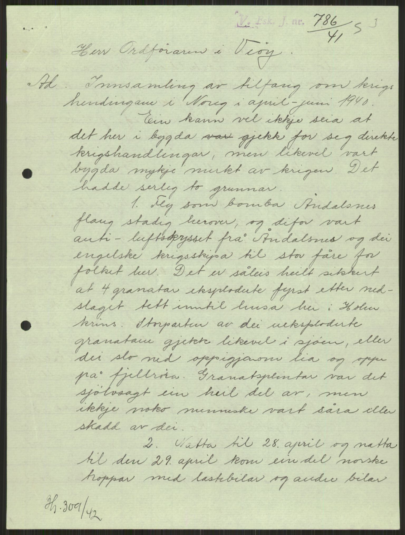 Forsvaret, Forsvarets krigshistoriske avdeling, AV/RA-RAFA-2017/Y/Ya/L0015: II-C-11-31 - Fylkesmenn.  Rapporter om krigsbegivenhetene 1940., 1940, p. 829