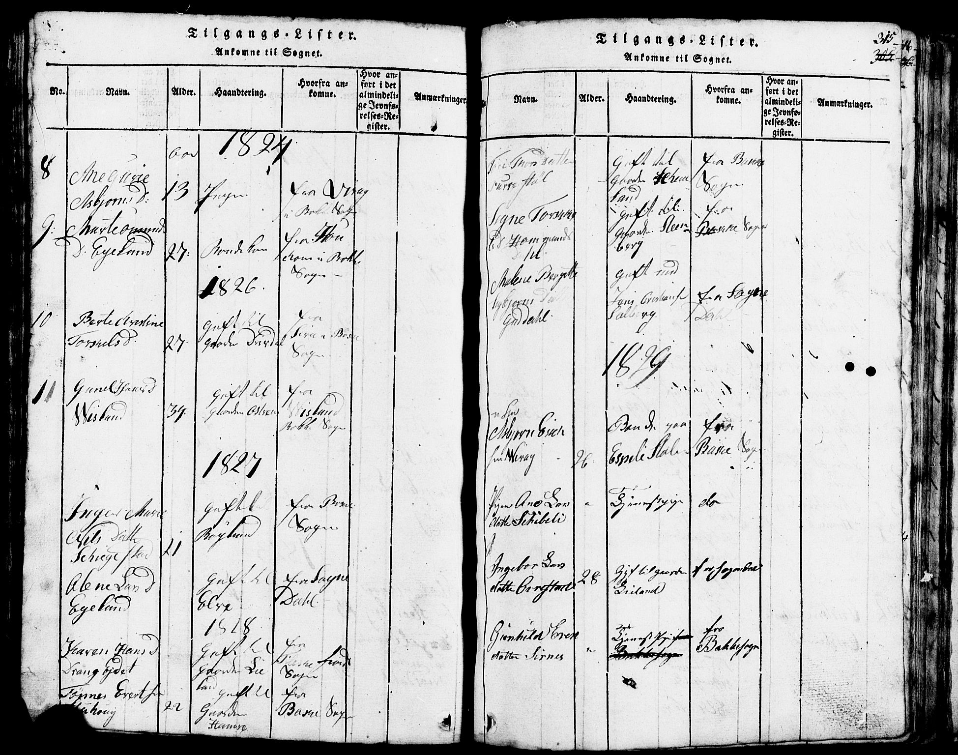 Lund sokneprestkontor, SAST/A-101809/S07/L0002: Parish register (copy) no. B 2, 1816-1832, p. 315