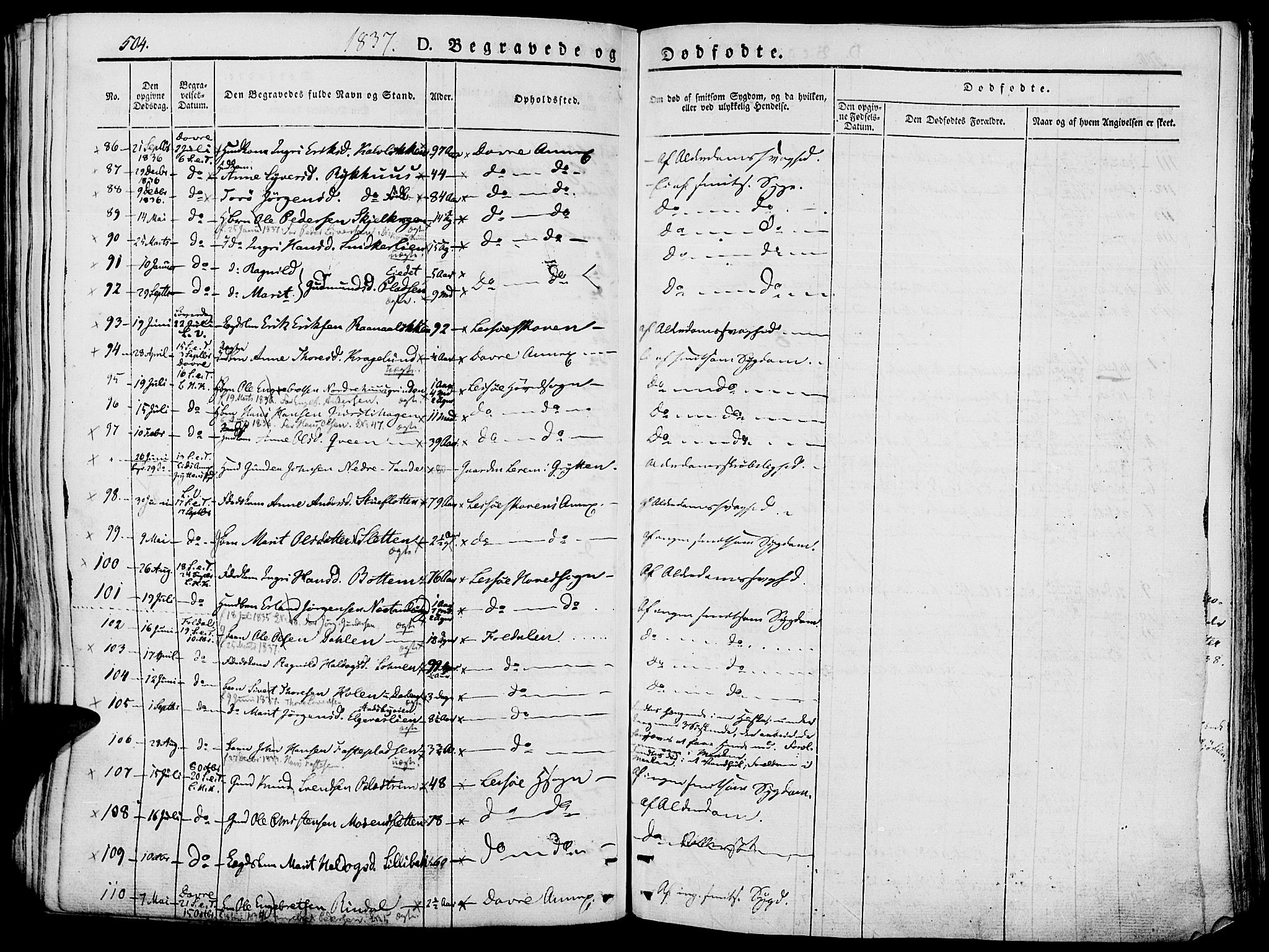 Lesja prestekontor, SAH/PREST-068/H/Ha/Haa/L0005: Parish register (official) no. 5, 1830-1842, p. 504