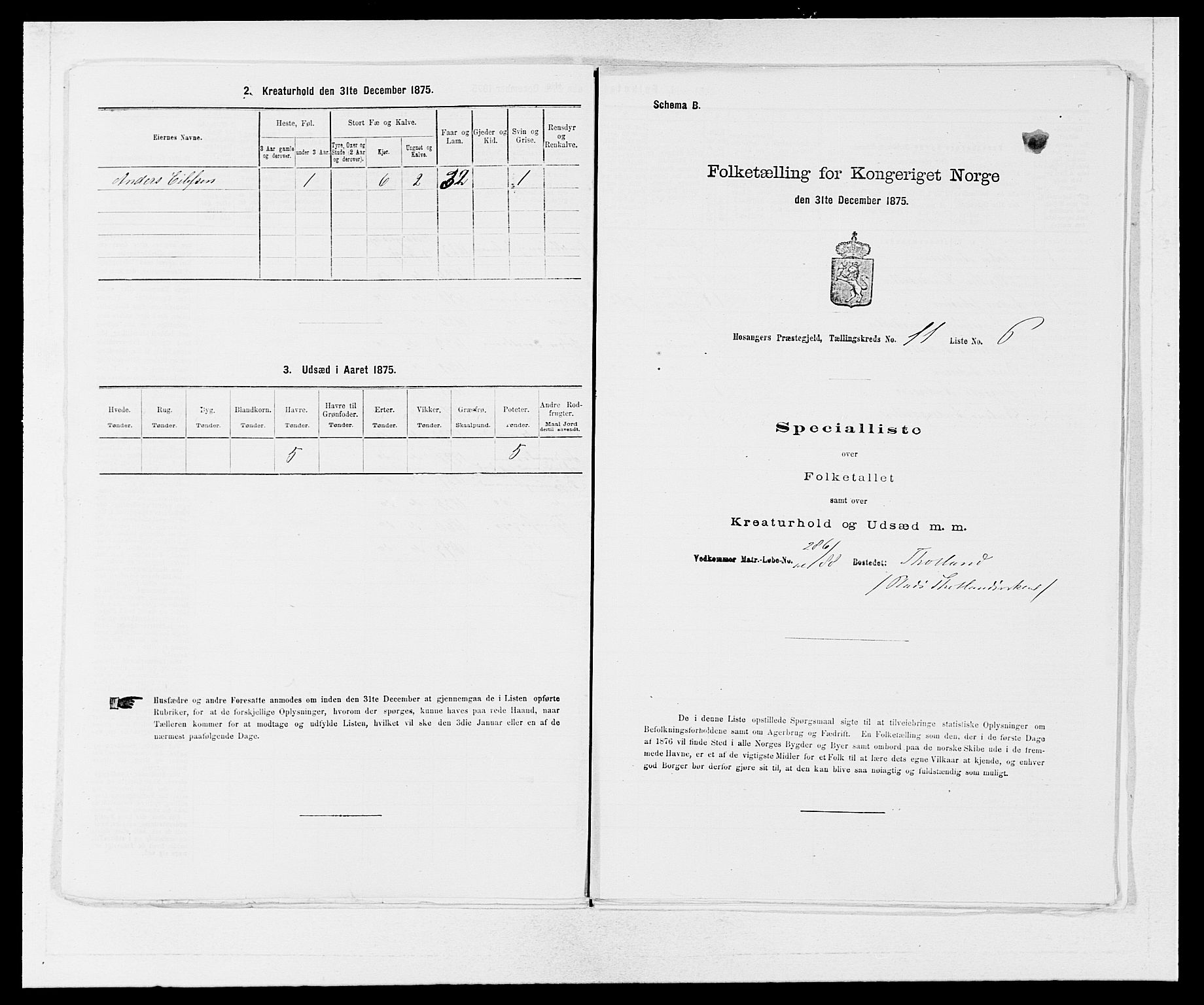 SAB, 1875 census for 1253P Hosanger, 1875, p. 785