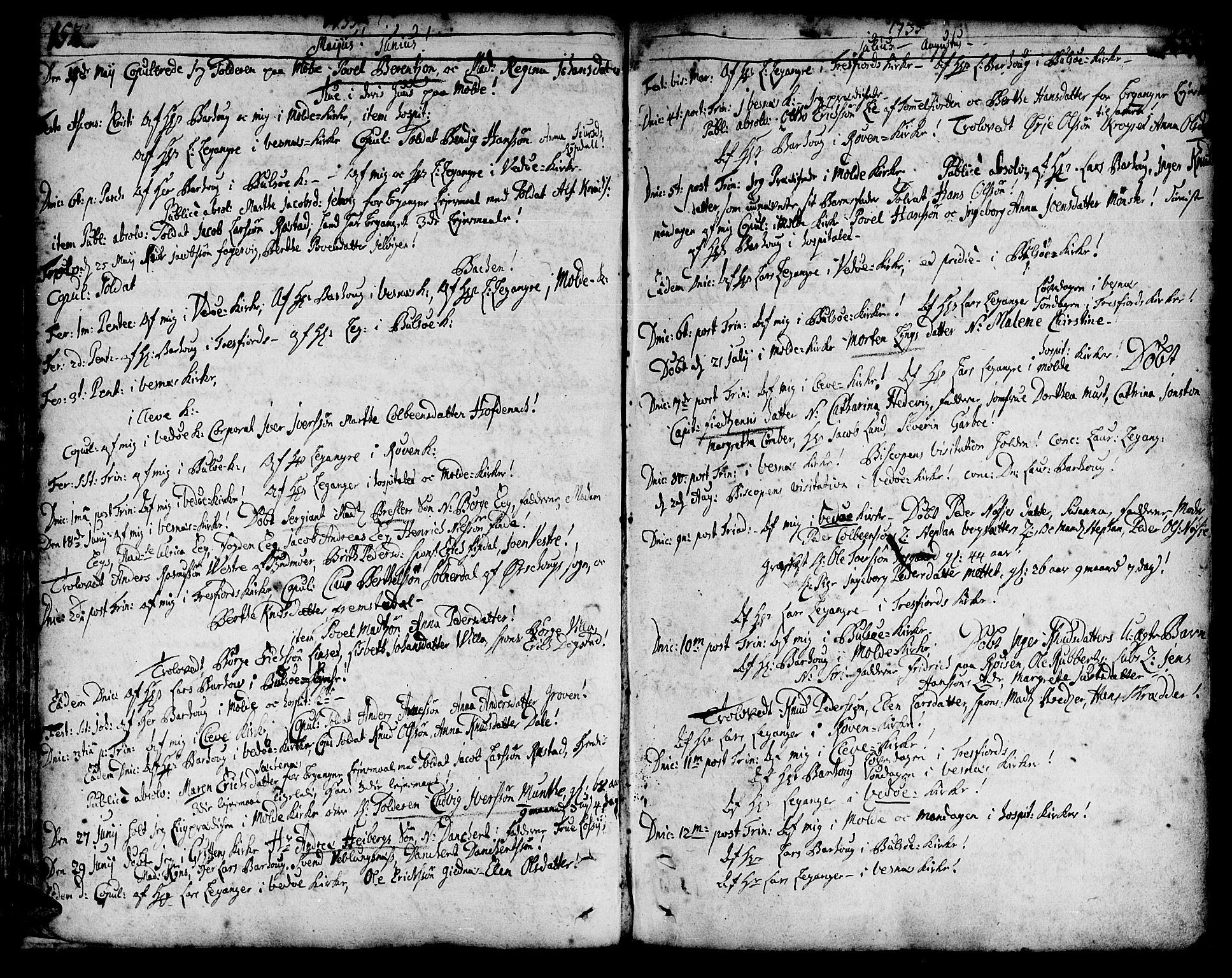 Ministerialprotokoller, klokkerbøker og fødselsregistre - Møre og Romsdal, AV/SAT-A-1454/547/L0599: Parish register (official) no. 547A01, 1721-1764, p. 154-155