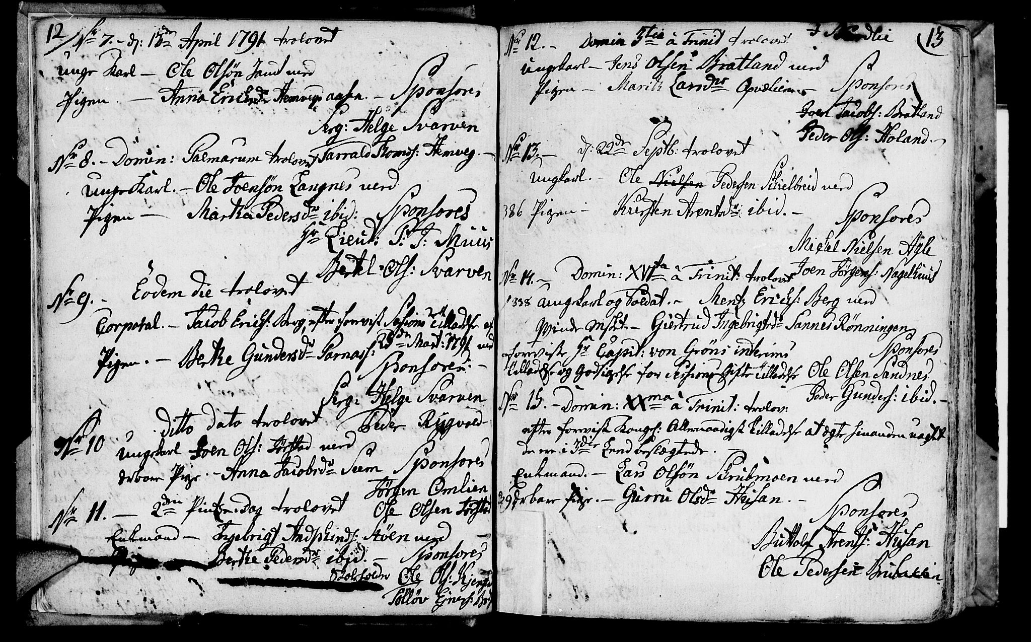 Ministerialprotokoller, klokkerbøker og fødselsregistre - Nord-Trøndelag, SAT/A-1458/749/L0468: Parish register (official) no. 749A02, 1787-1817, p. 12-13
