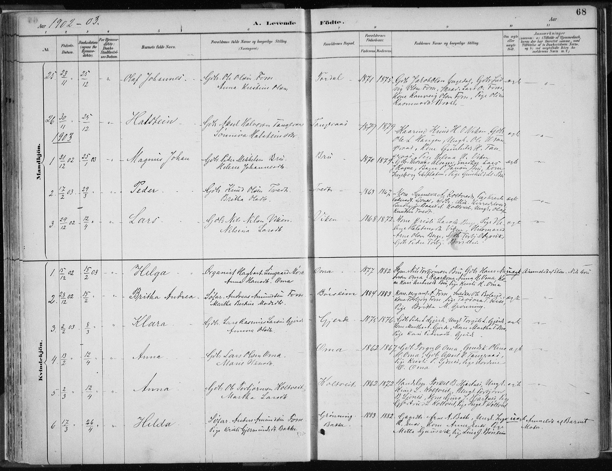 Strandebarm sokneprestembete, AV/SAB-A-78401/H/Haa: Parish register (official) no. B  1, 1886-1908, p. 68