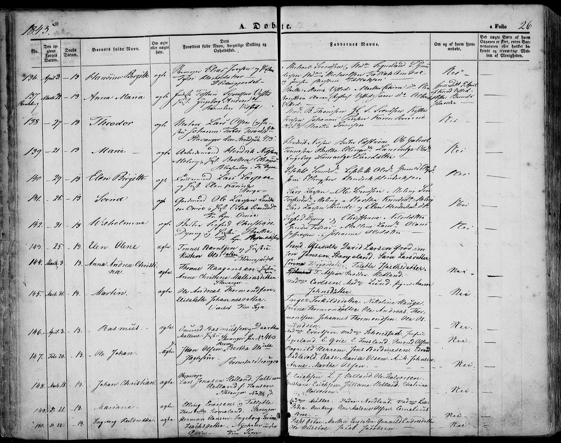 Domkirken sokneprestkontor, SAST/A-101812/001/30/30BA/L0016: Parish register (official) no. A 15, 1844-1854, p. 26