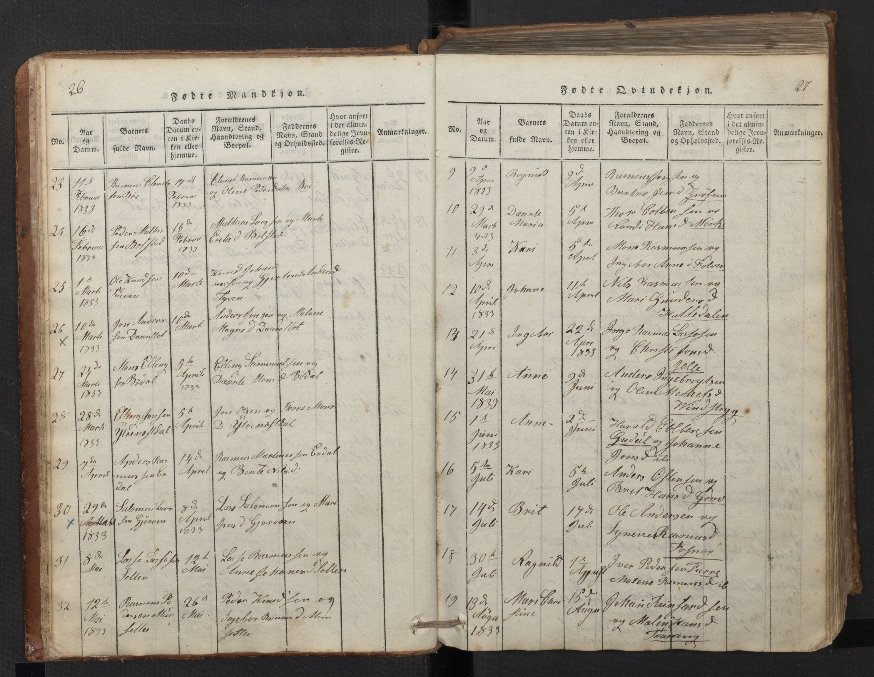 Stryn Sokneprestembete, AV/SAB-A-82501: Parish register (copy) no. A 1, 1816-1844, p. 26-27