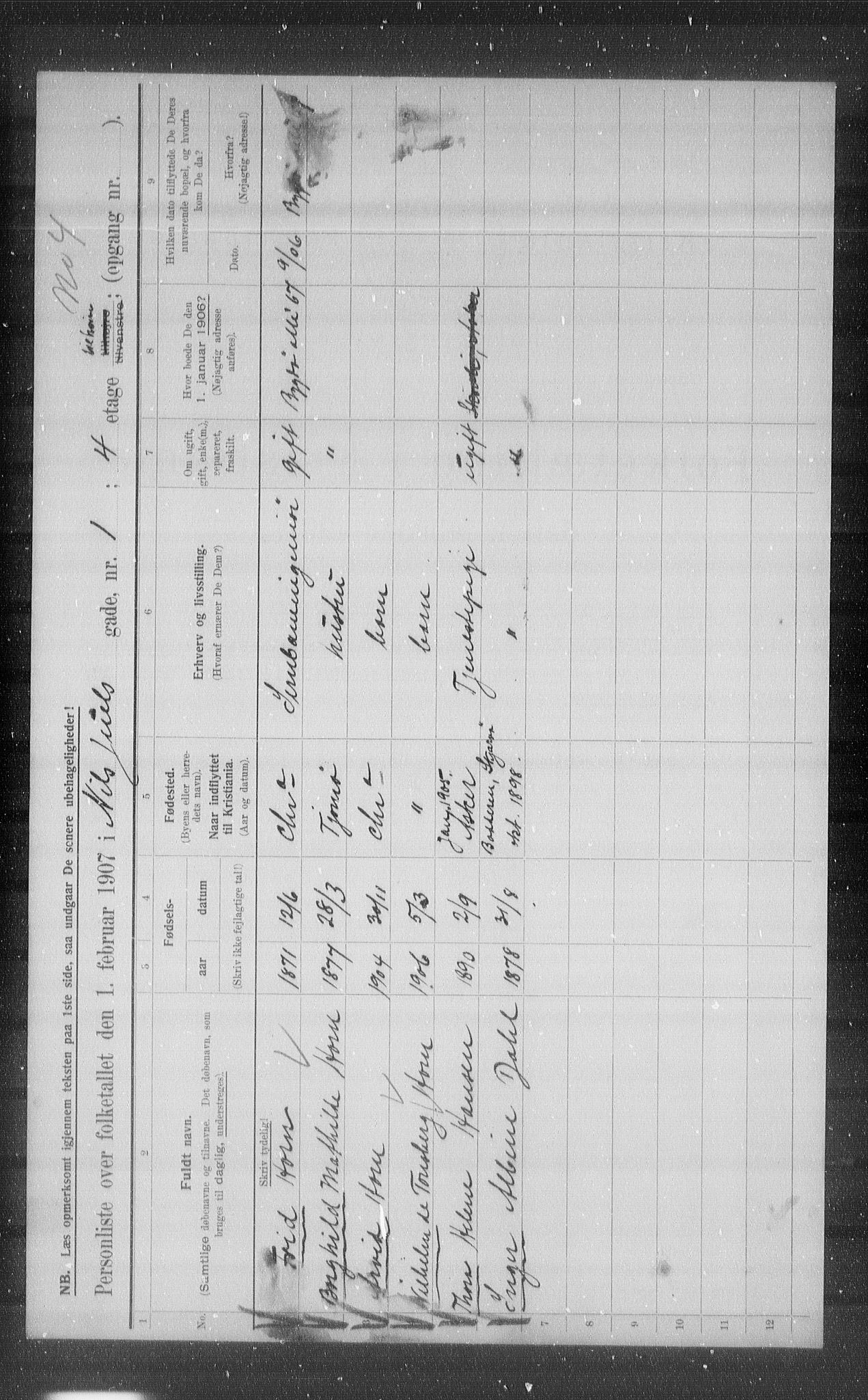 OBA, Municipal Census 1907 for Kristiania, 1907, p. 35886