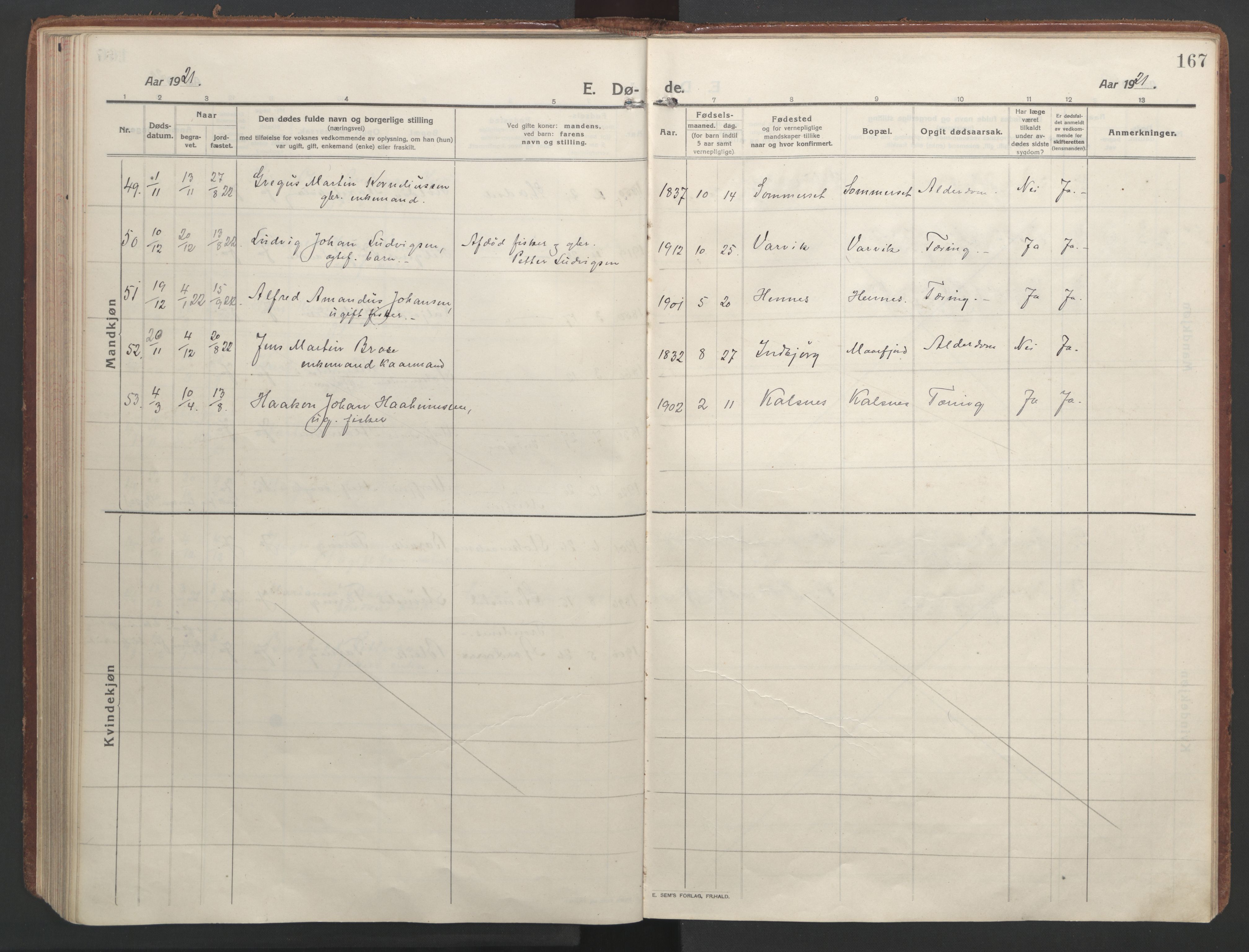 Ministerialprotokoller, klokkerbøker og fødselsregistre - Nordland, AV/SAT-A-1459/888/L1251: Parish register (official) no. 888A17, 1913-1925, p. 167