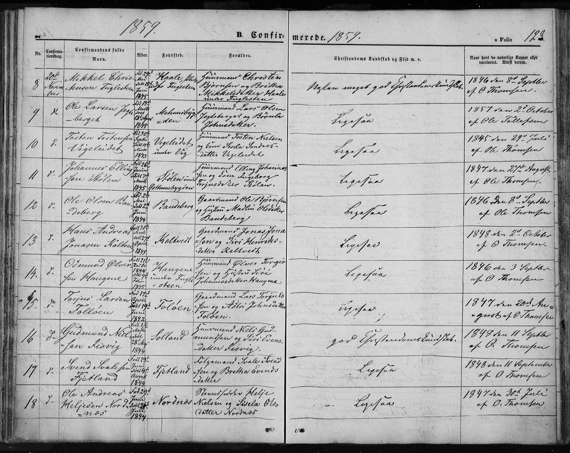 Jelsa sokneprestkontor, AV/SAST-A-101842/01/IV: Parish register (official) no. A 7, 1854-1866, p. 123