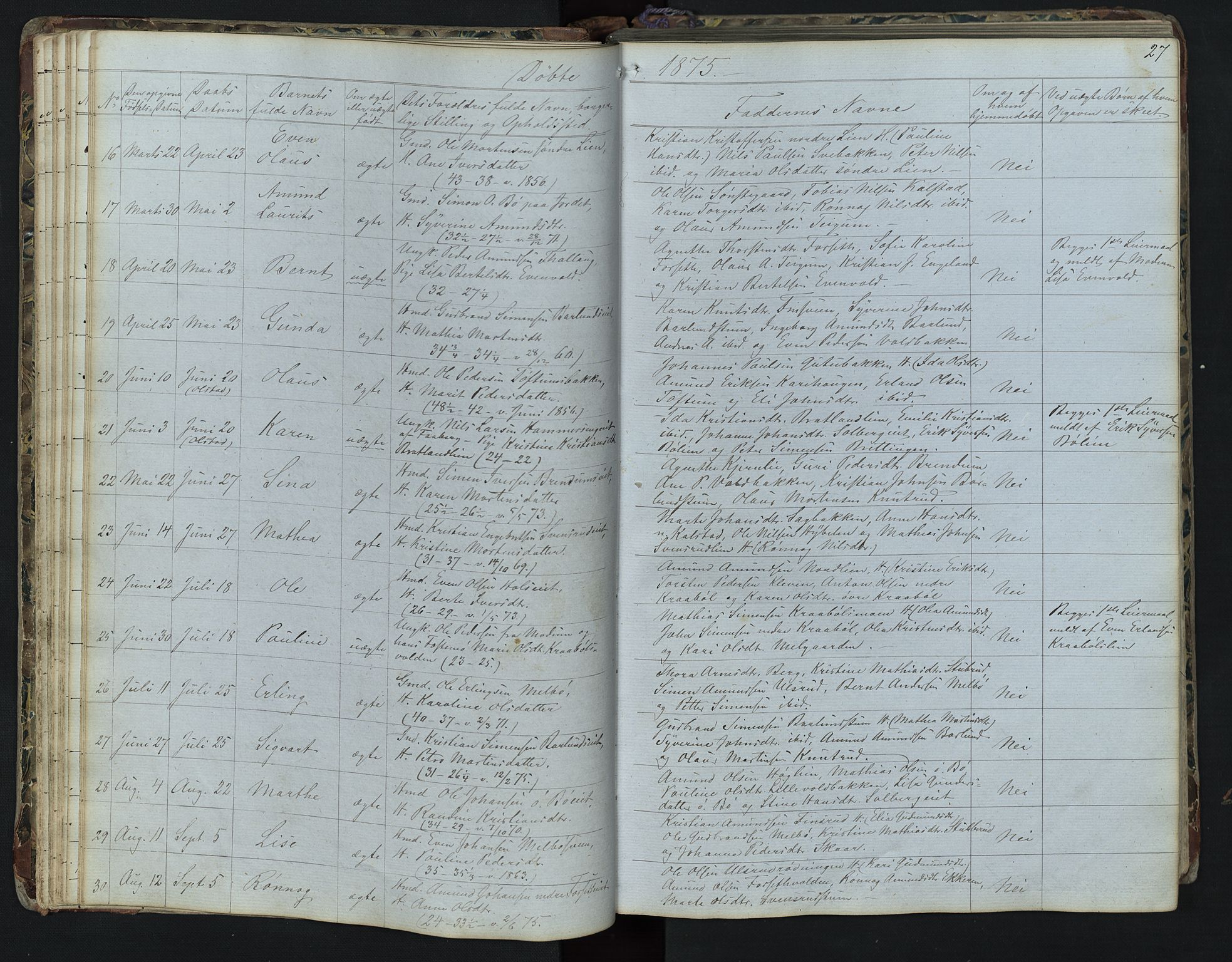 Vestre Gausdal prestekontor, SAH/PREST-094/H/Ha/Hab/L0001: Parish register (copy) no. 1, 1867-1895, p. 27
