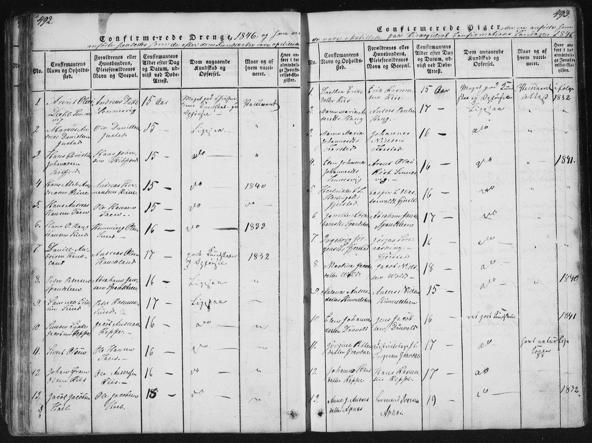 Ministerialprotokoller, klokkerbøker og fødselsregistre - Nordland, AV/SAT-A-1459/881/L1164: Parish register (copy) no. 881C01, 1818-1853, p. 492-493