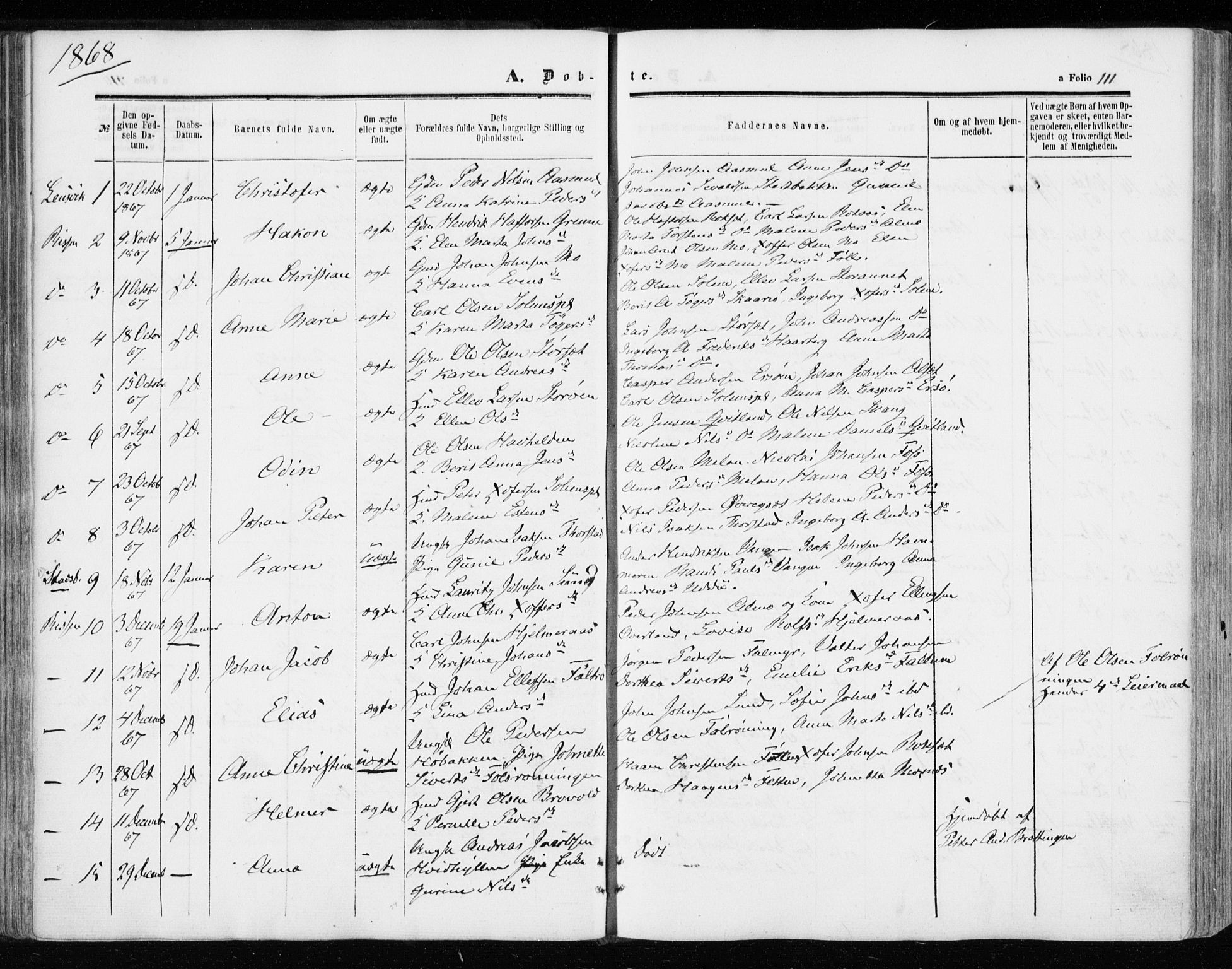 Ministerialprotokoller, klokkerbøker og fødselsregistre - Sør-Trøndelag, SAT/A-1456/646/L0612: Parish register (official) no. 646A10, 1858-1869, p. 111