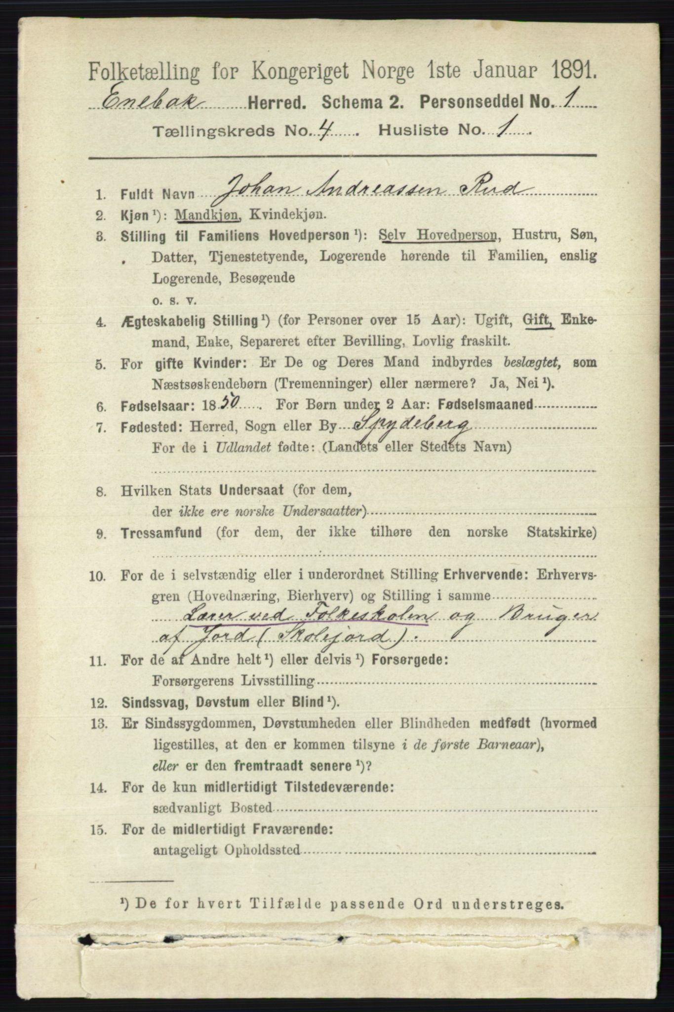 RA, 1891 census for 0229 Enebakk, 1891, p. 1475