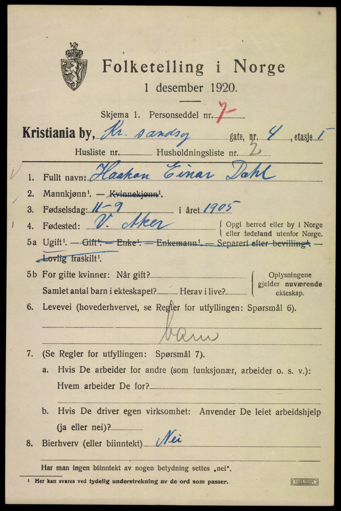 SAO, 1920 census for Kristiania, 1920, p. 352197