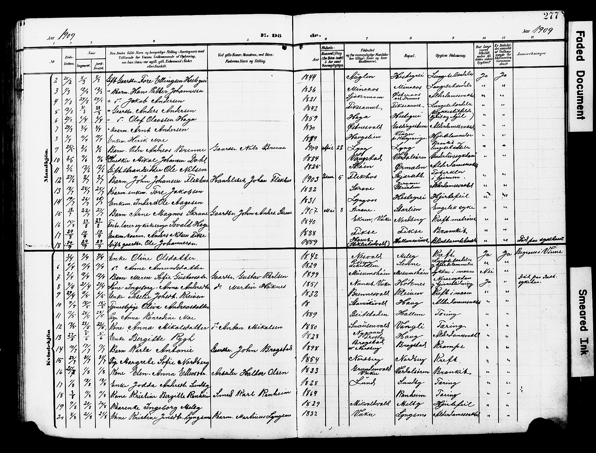 Ministerialprotokoller, klokkerbøker og fødselsregistre - Nord-Trøndelag, AV/SAT-A-1458/723/L0258: Parish register (copy) no. 723C06, 1908-1927, p. 277