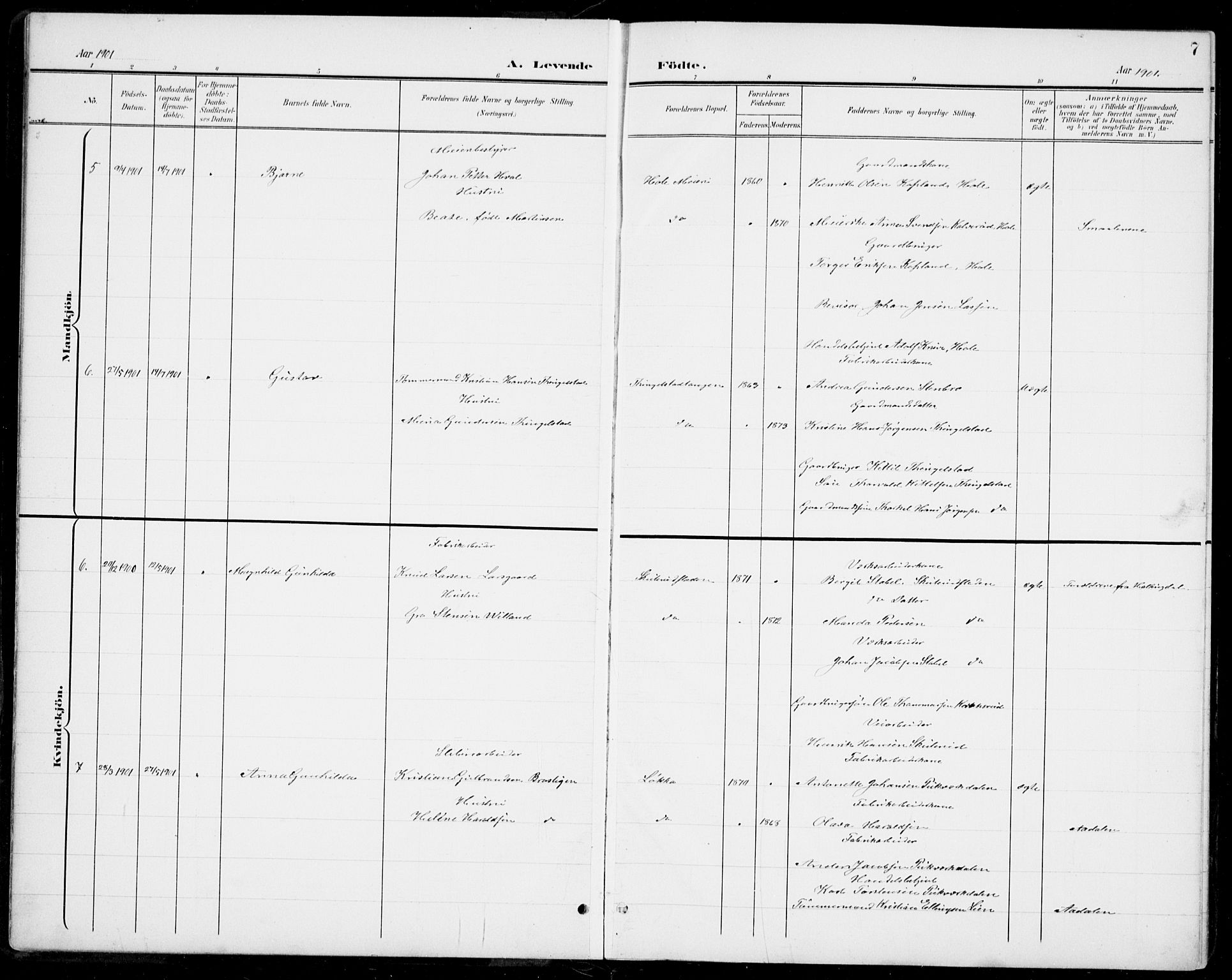 Modum kirkebøker, AV/SAKO-A-234/G/Gb/L0001: Parish register (copy) no. II 1, 1901-1942, p. 7