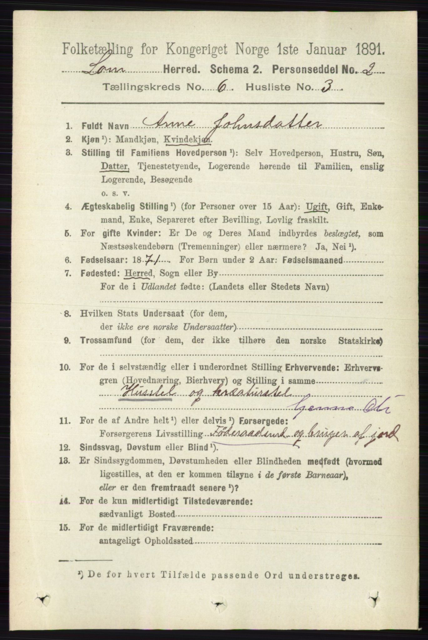 RA, 1891 census for 0514 Lom, 1891, p. 2383