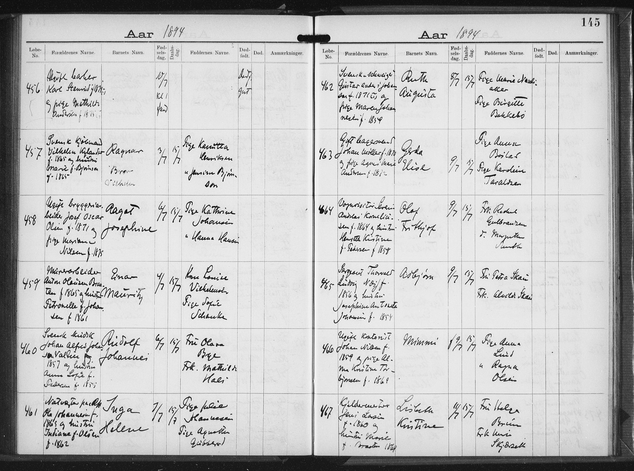 Rikshospitalet prestekontor Kirkebøker, AV/SAO-A-10309b/K/L0004/0001: Baptism register no. 4.1, 1892-1895, p. 145