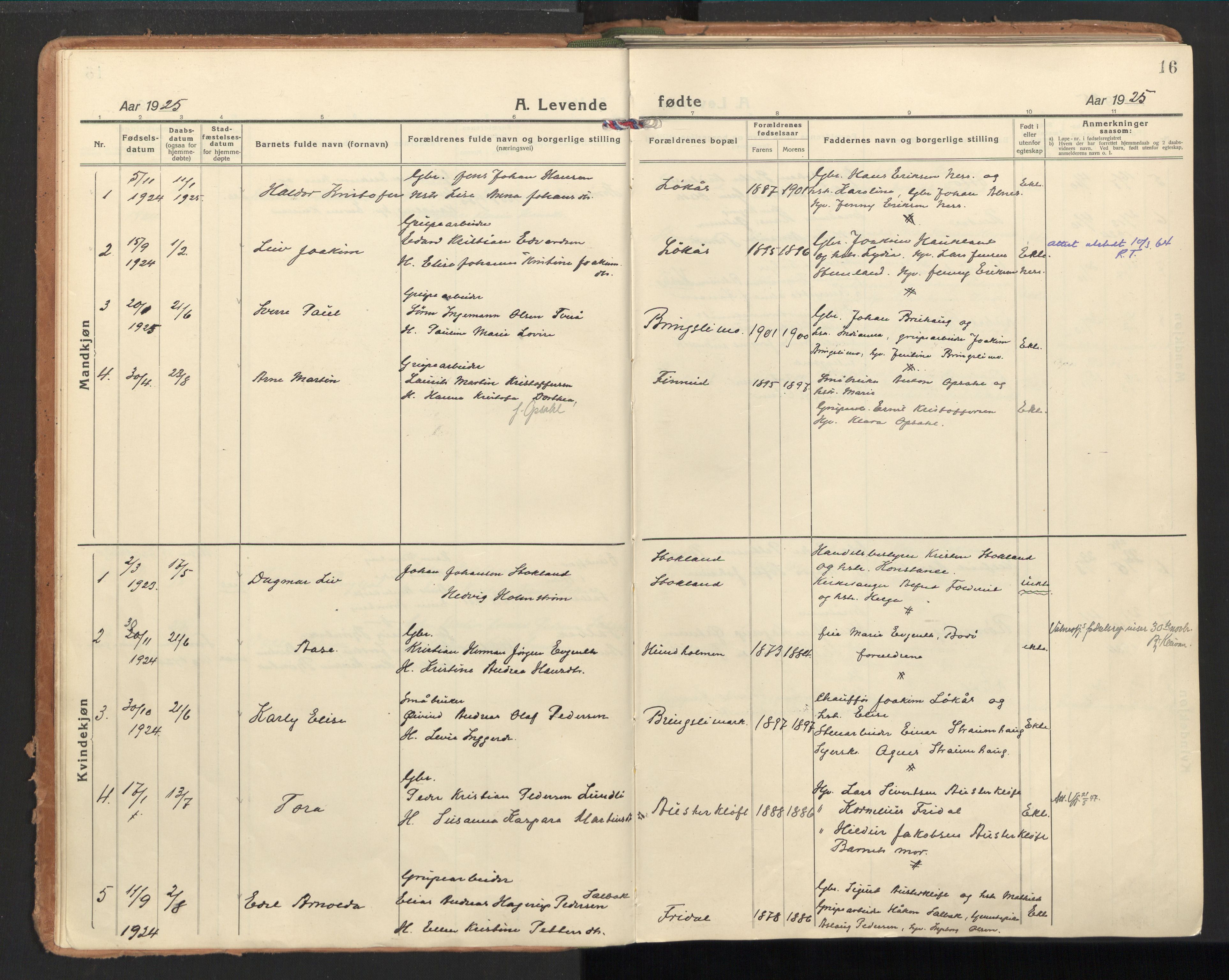 Ministerialprotokoller, klokkerbøker og fødselsregistre - Nordland, SAT/A-1459/851/L0725: Parish register (official) no. 851A02, 1922-1944, p. 16