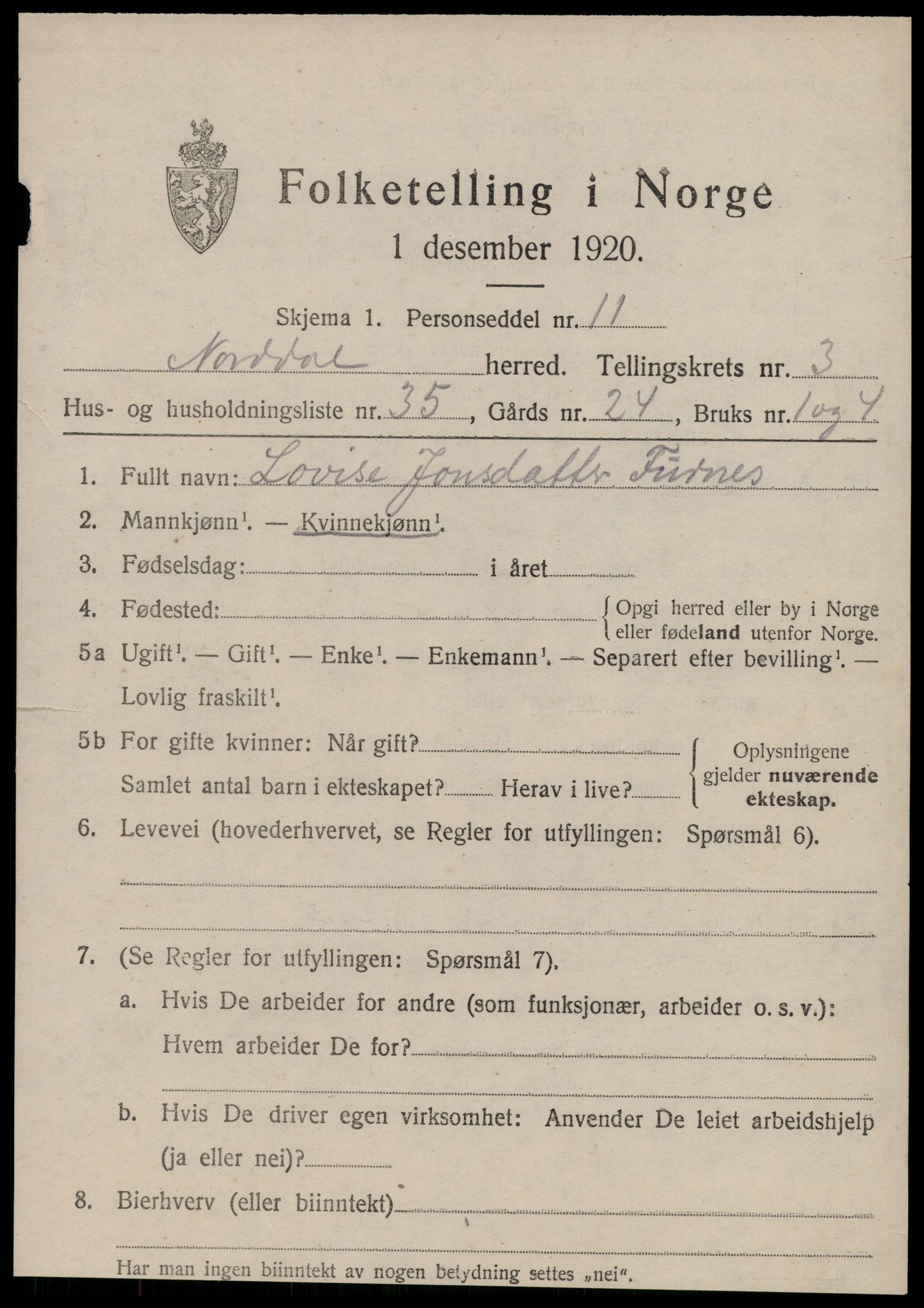 SAT, 1920 census for Norddal, 1920, p. 2491