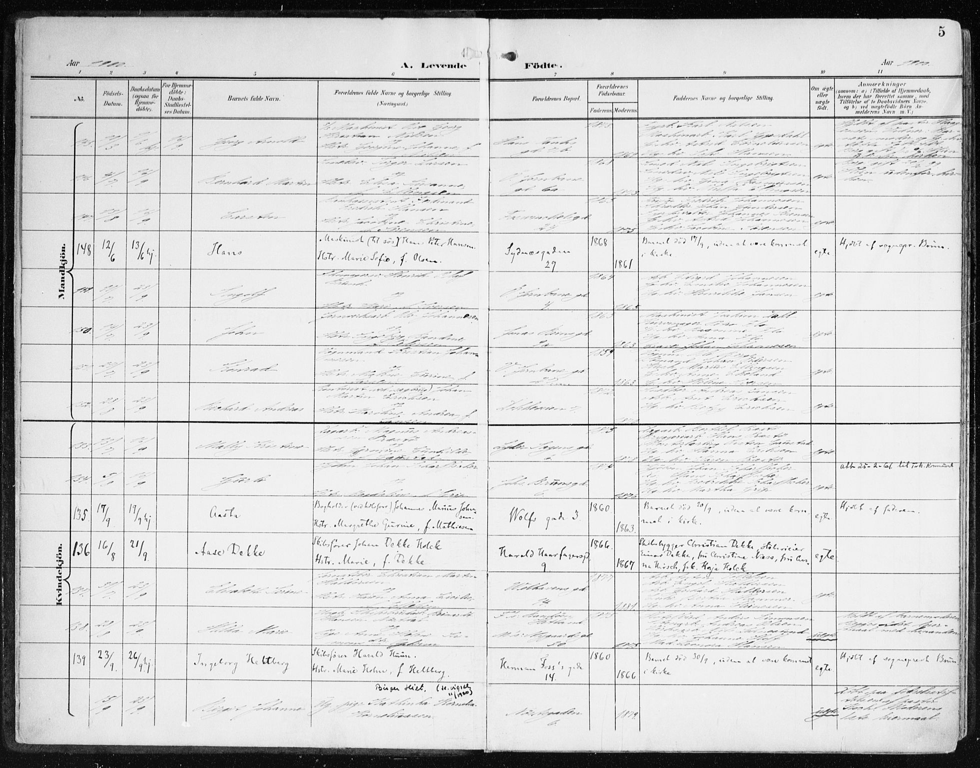 Johanneskirken sokneprestembete, AV/SAB-A-76001/H/Haa/L0002: Parish register (official) no. A 2, 1900-1912, p. 5