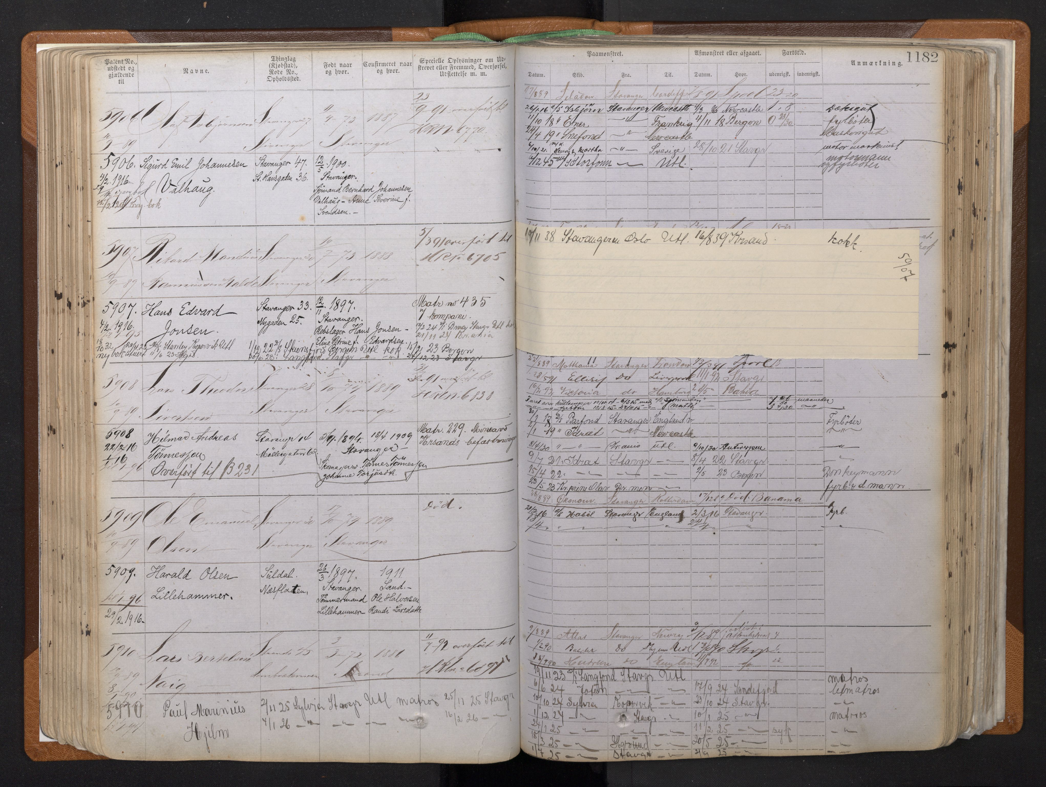 Stavanger sjømannskontor, AV/SAST-A-102006/F/Ff/L0011: Annotasjonsrulle, patentnr. 5225-7180 (dublett), 1887-1900, p. 151
