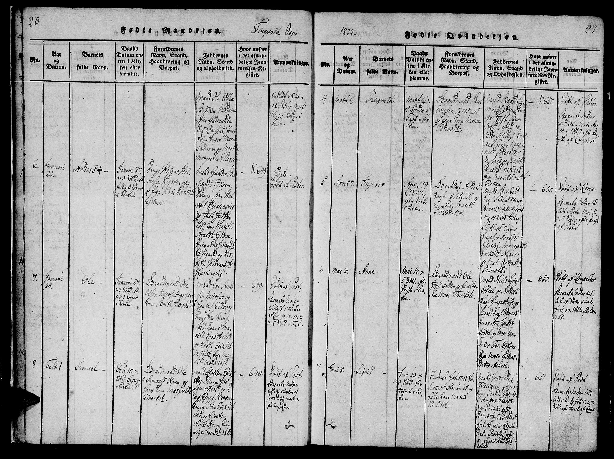 Ministerialprotokoller, klokkerbøker og fødselsregistre - Møre og Romsdal, AV/SAT-A-1454/586/L0982: Parish register (official) no. 586A08, 1819-1829, p. 26-27