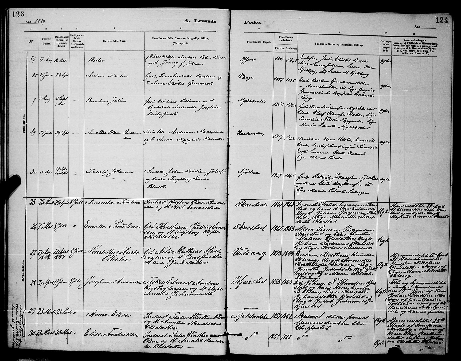 Ministerialprotokoller, klokkerbøker og fødselsregistre - Nordland, AV/SAT-A-1459/872/L1047: Parish register (copy) no. 872C03, 1880-1897, p. 123-124