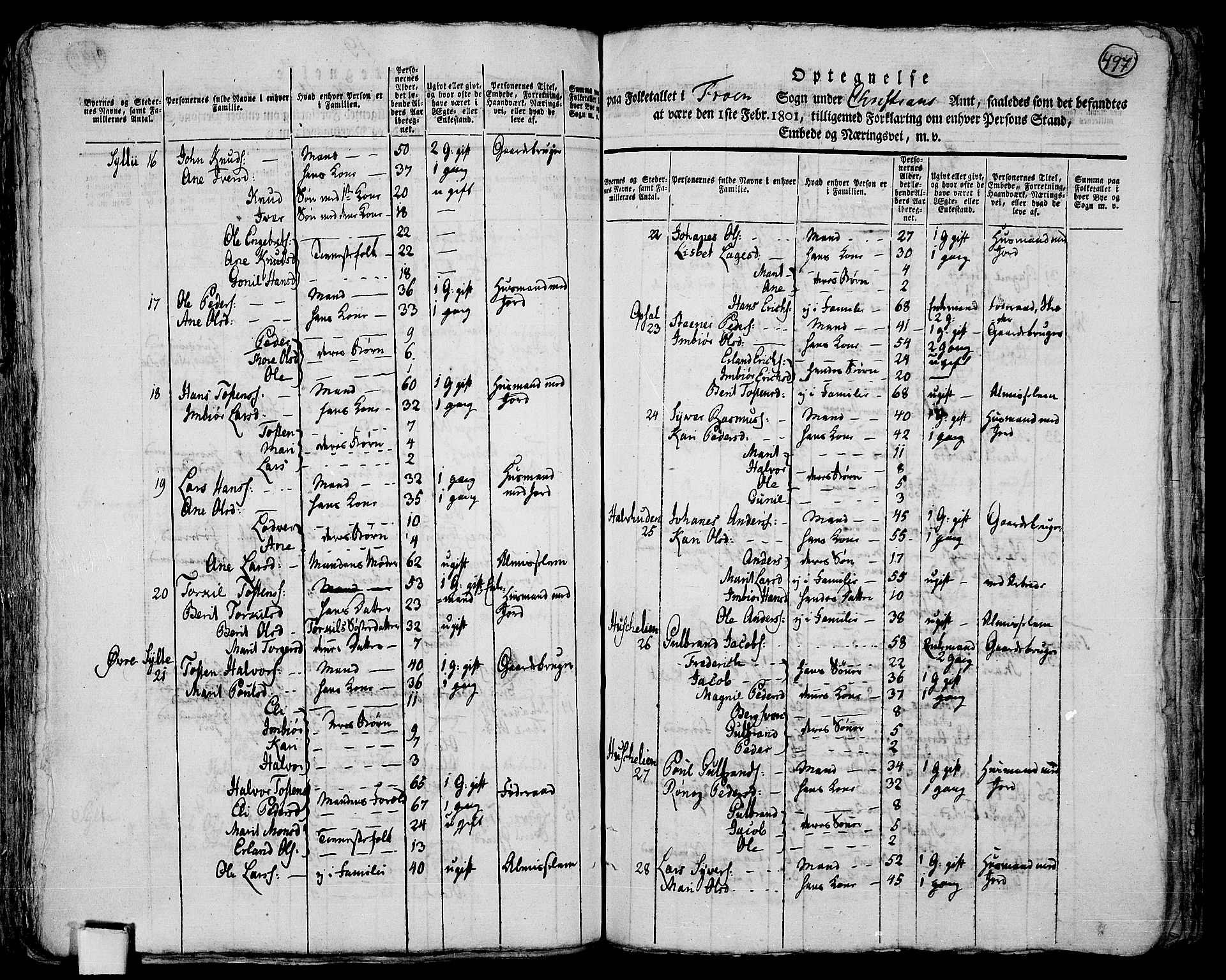 RA, 1801 census for 0518P Fron, 1801, p. 496b-497a