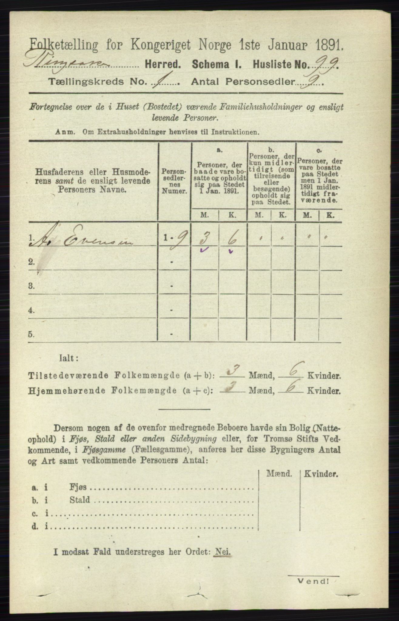 RA, 1891 census for 0412 Ringsaker, 1891, p. 165