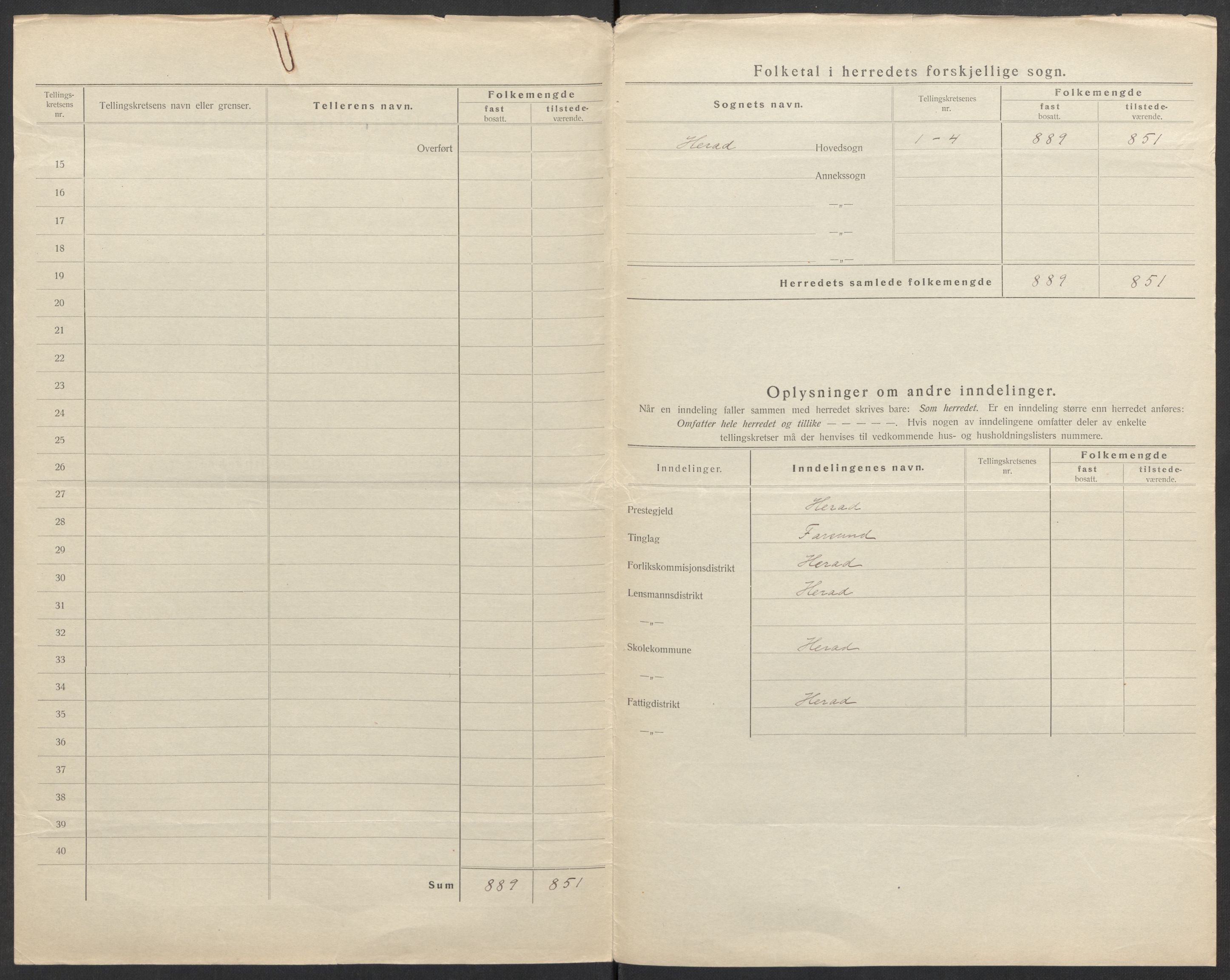 SAK, 1920 census for Herad, 1920, p. 4