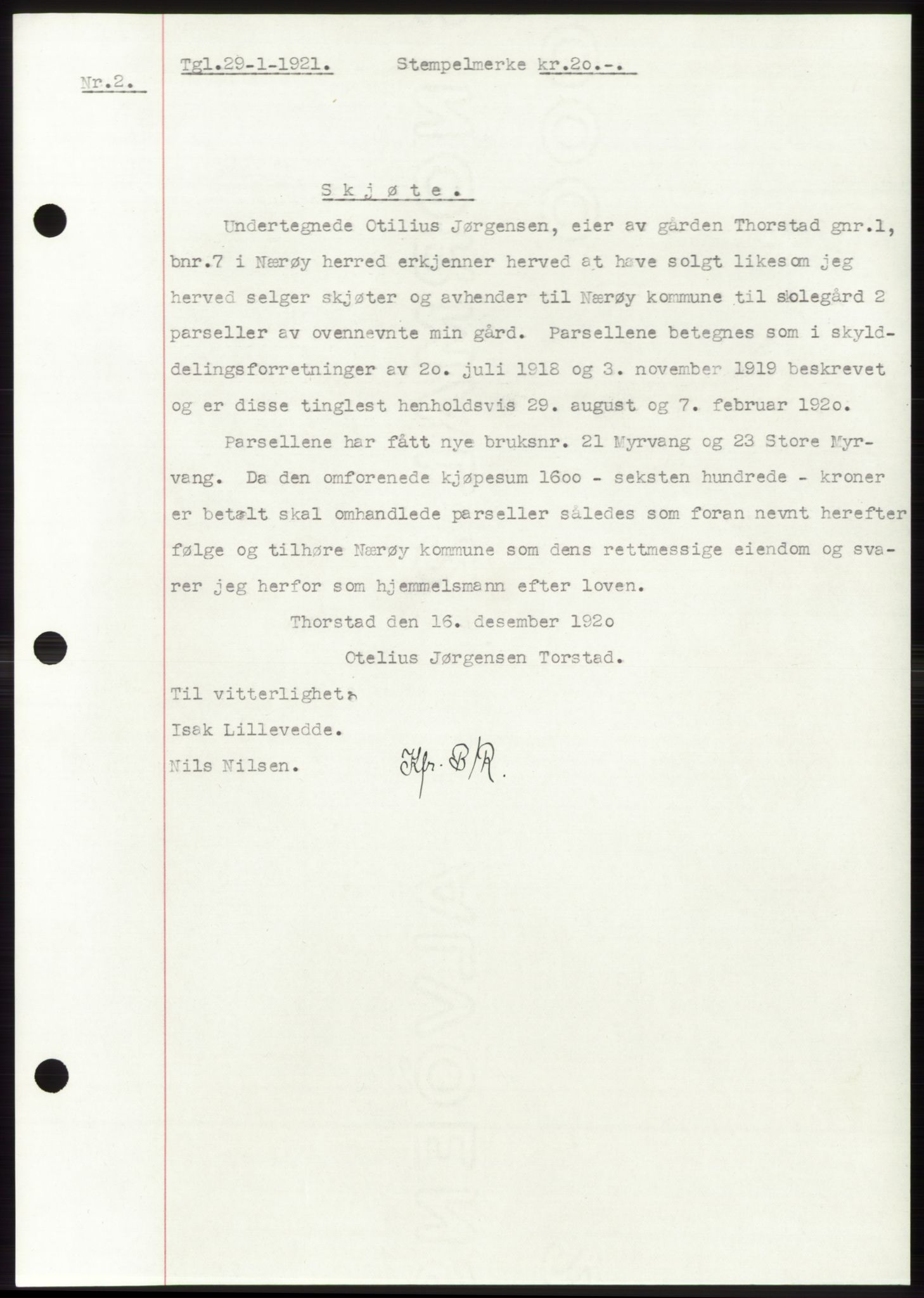 Namdal sorenskriveri, SAT/A-4133/1/2/2C: Mortgage book no. -, 1916-1921, Deed date: 29.01.1921