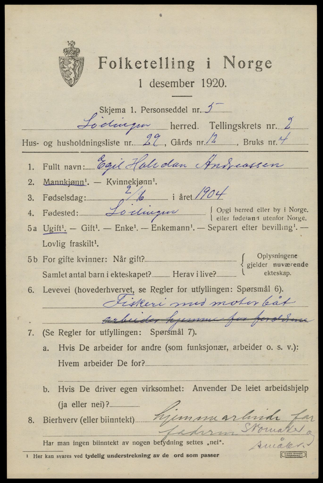 SAT, 1920 census for Lødingen, 1920, p. 2017