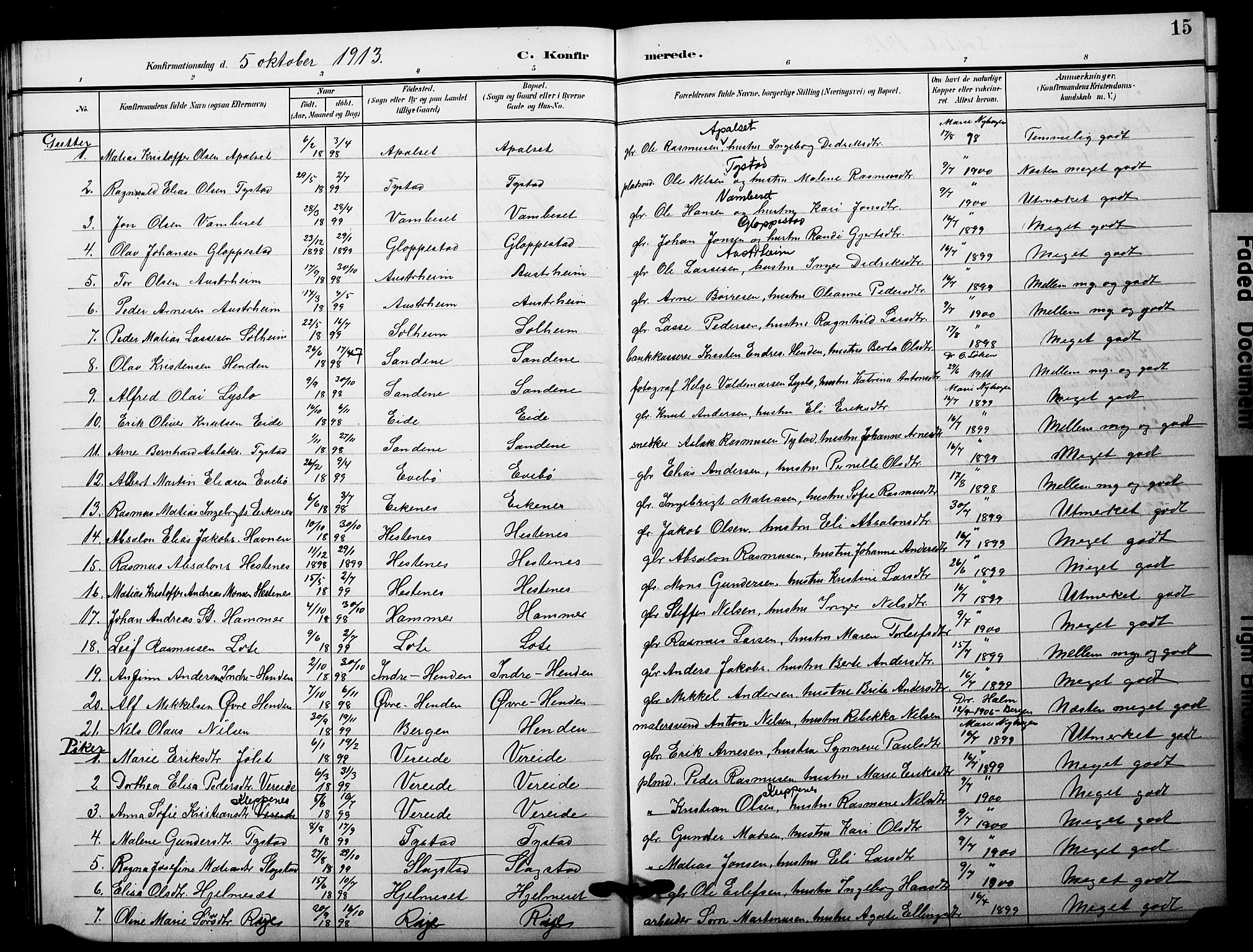 Gloppen sokneprestembete, AV/SAB-A-80101/H/Hab/Habb/L0004: Parish register (copy) no. B 4, 1905-1930, p. 15