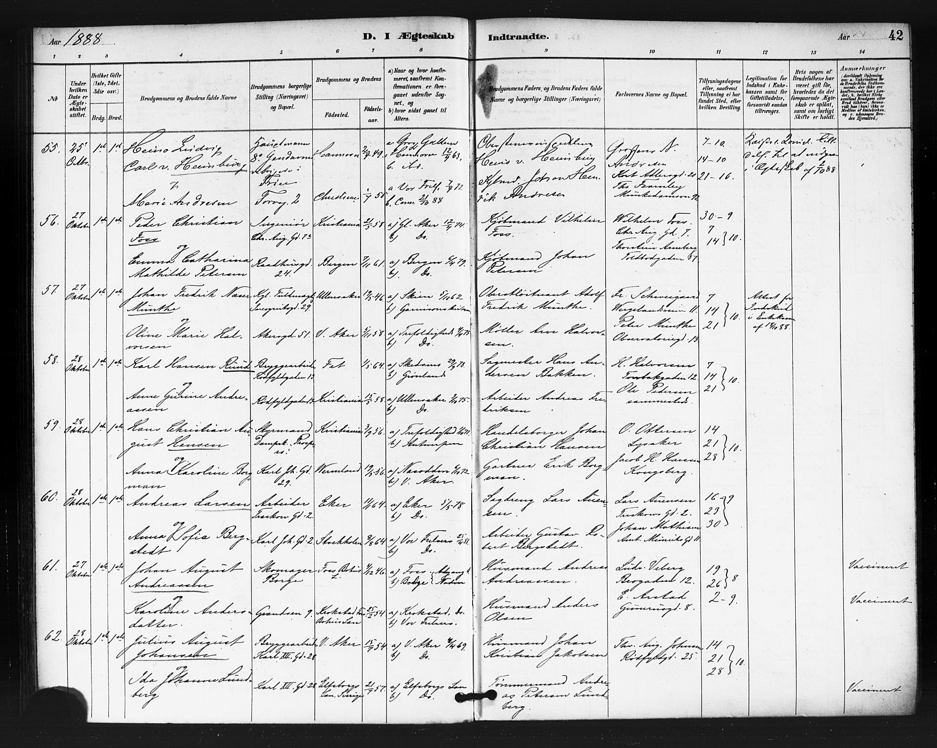 Oslo domkirke Kirkebøker, AV/SAO-A-10752/F/Fa/L0032: Parish register (official) no. 32, 1885-1902, p. 42