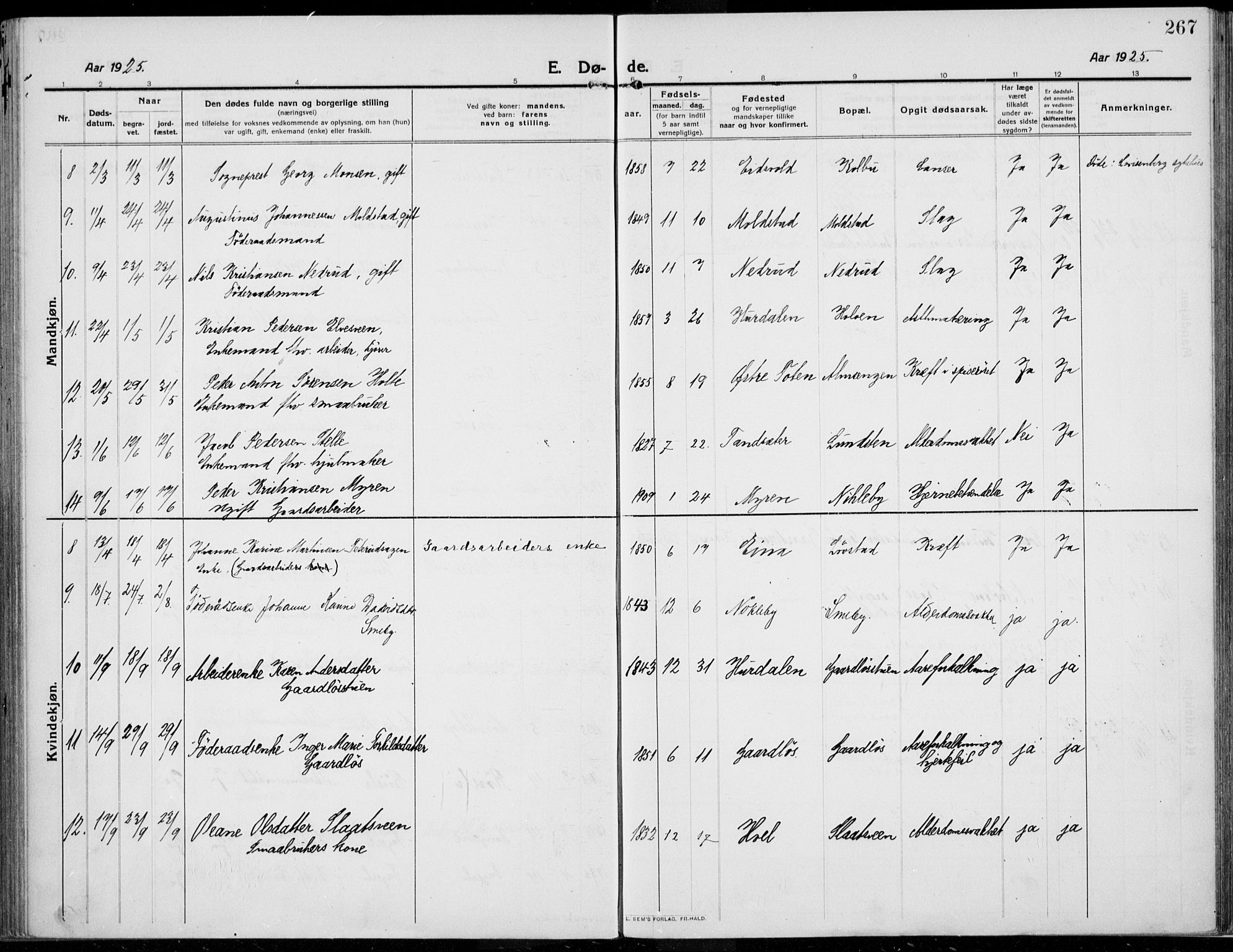 Kolbu prestekontor, SAH/PREST-110/H/Ha/Haa/L0002: Parish register (official) no. 2, 1912-1926, p. 267