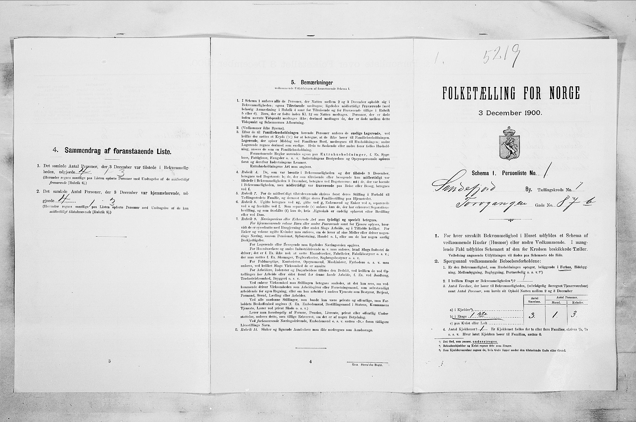 RA, 1900 census for Sandefjord, 1900, p. 1873