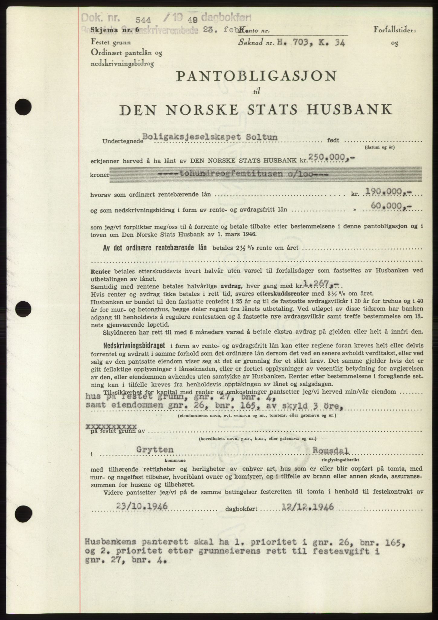 Romsdal sorenskriveri, AV/SAT-A-4149/1/2/2C: Mortgage book no. B4, 1948-1949, Diary no: : 544/1949