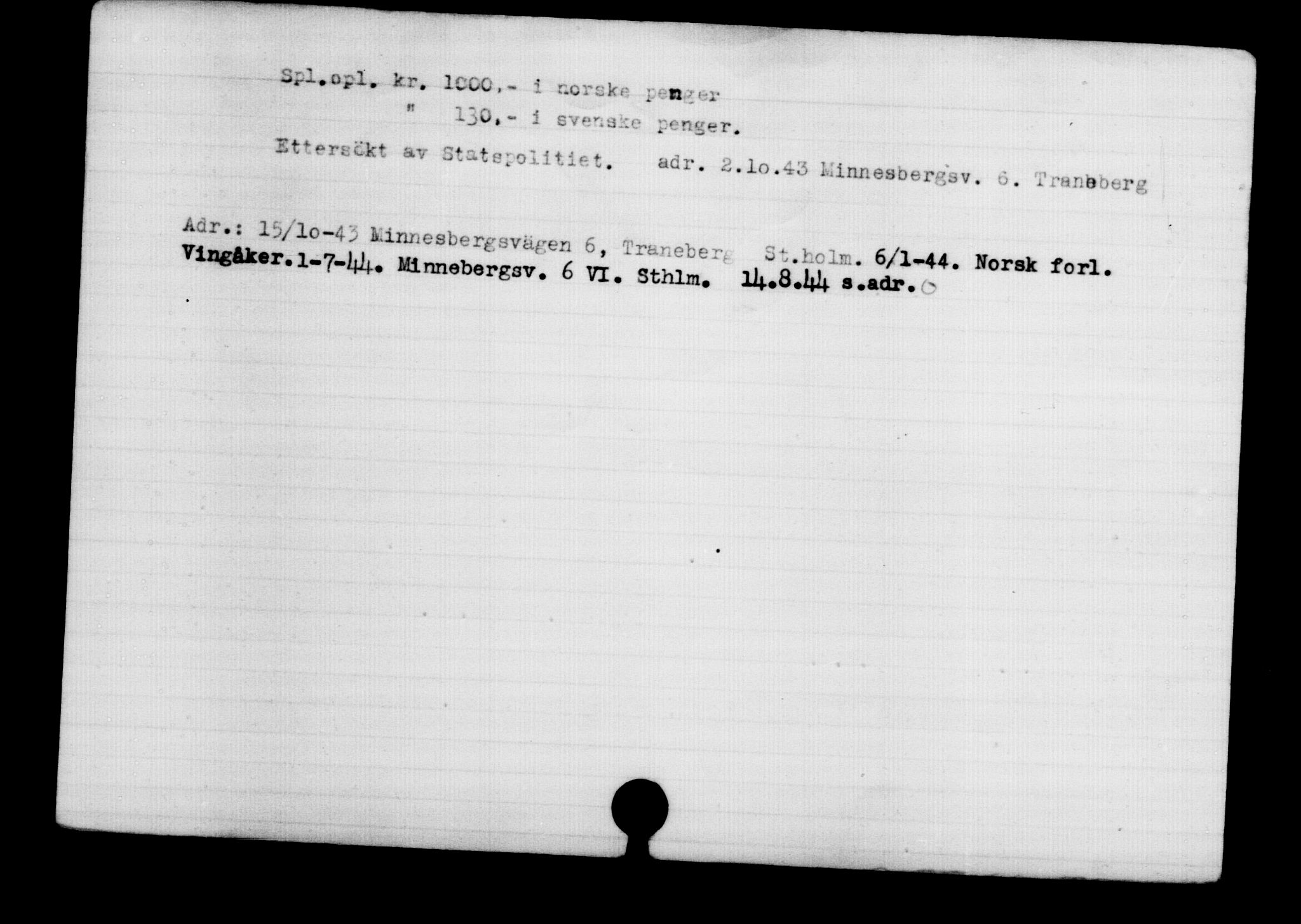 Den Kgl. Norske Legasjons Flyktningskontor, RA/S-6753/V/Va/L0003: Kjesäterkartoteket.  Flyktningenr. 2001-3495, 1940-1945, p. 1571