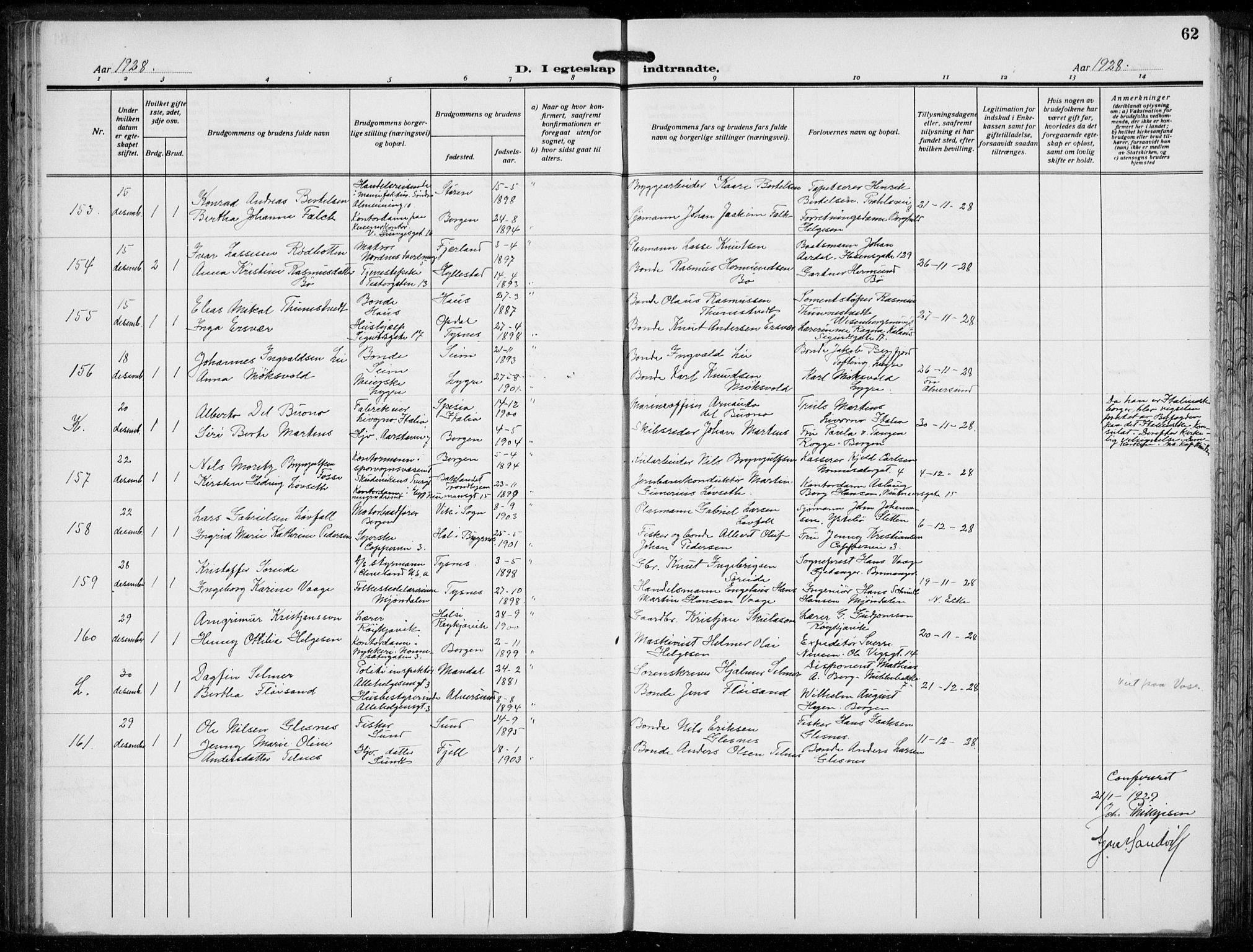 Domkirken sokneprestembete, SAB/A-74801/H/Hab/L0034: Parish register (copy) no. D 6, 1924-1941, p. 62