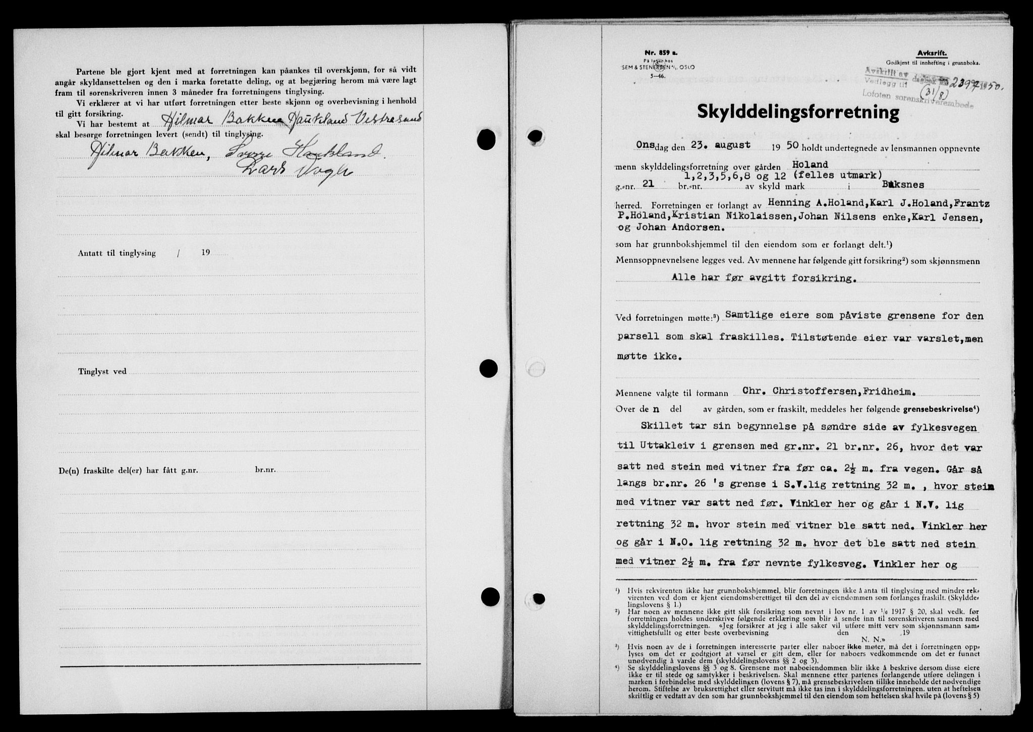 Lofoten sorenskriveri, SAT/A-0017/1/2/2C/L0024a: Mortgage book no. 24a, 1950-1950, Diary no: : 2397/1950