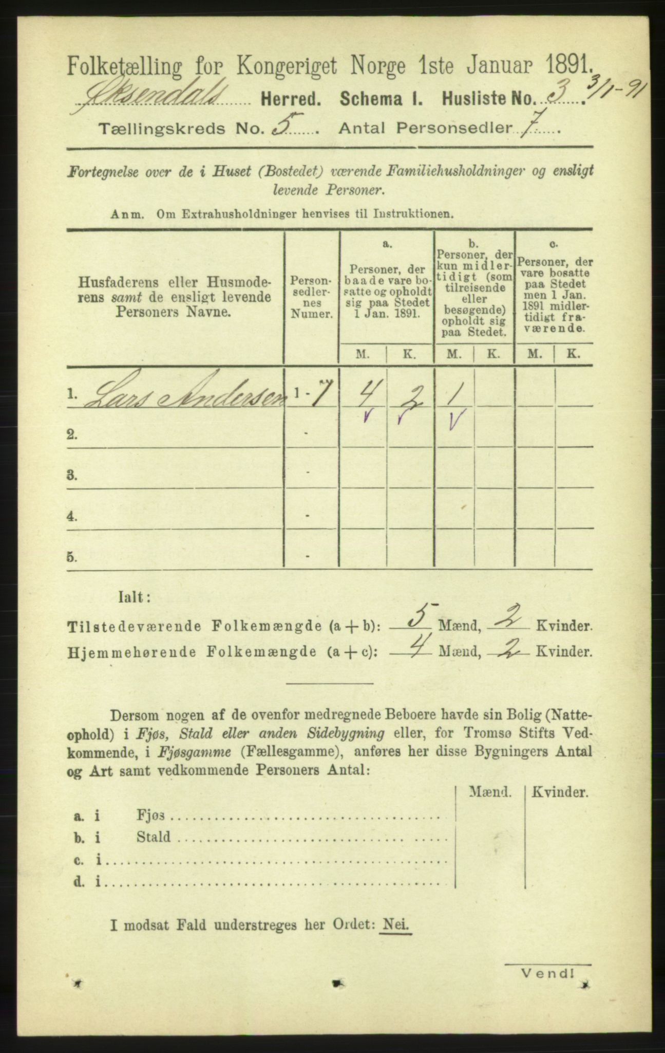 RA, 1891 census for 1561 Øksendal, 1891, p. 997