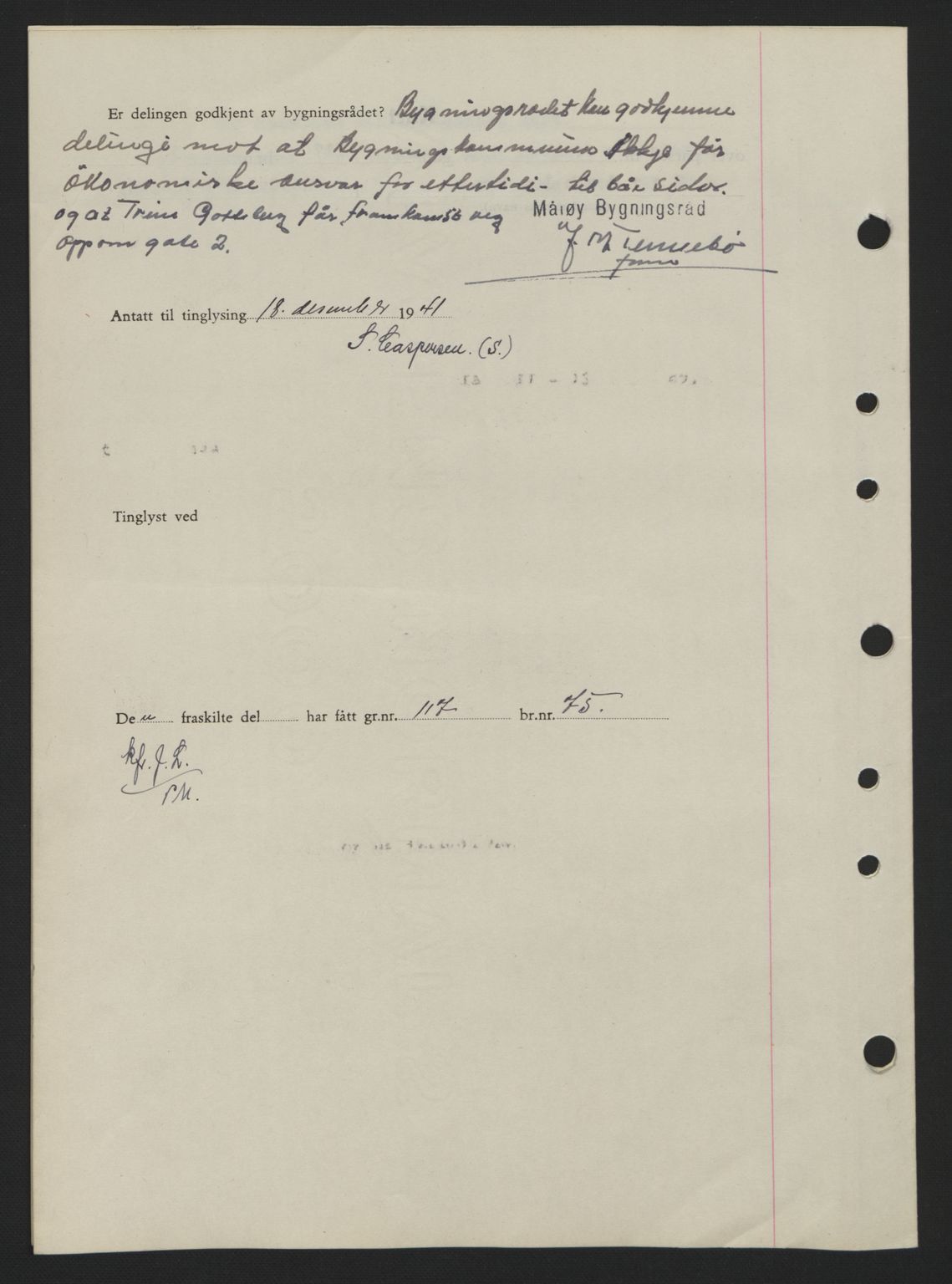 Nordfjord sorenskriveri, SAB/A-2801/02/02b/02bj/L0007: Mortgage book no. A7, 1941-1943, Diary no: : 1665/1941