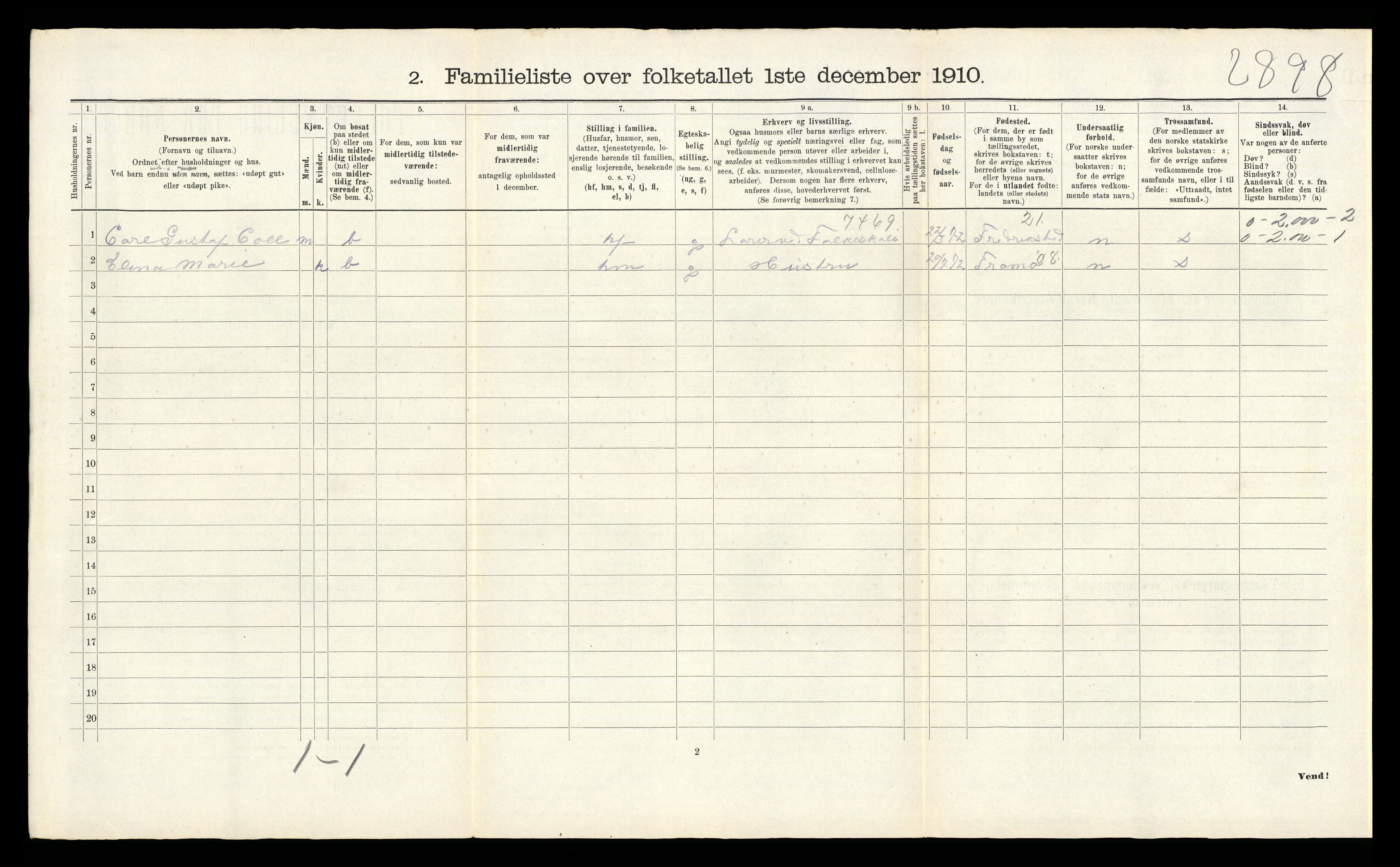 RA, 1910 census for Arendal, 1910, p. 3944