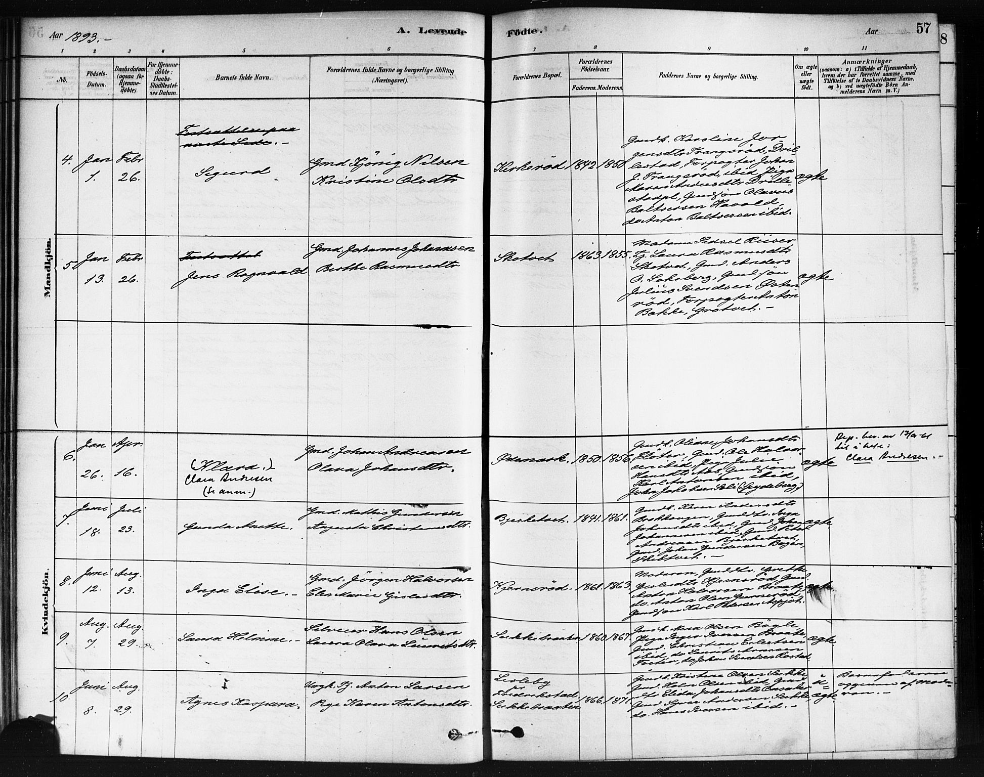 Våler prestekontor Kirkebøker, AV/SAO-A-11083/F/Fb/L0001: Parish register (official) no. II 1, 1878-1896, p. 57