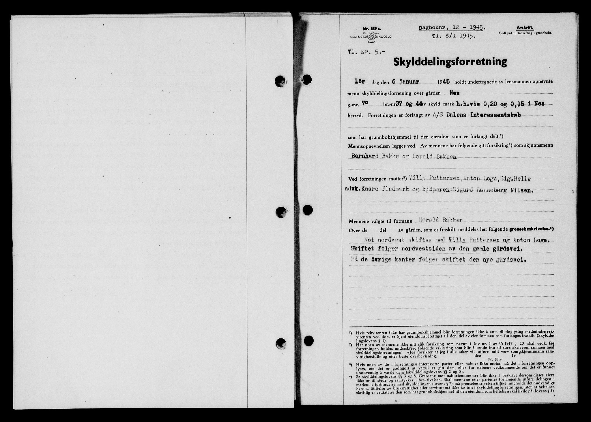 Flekkefjord sorenskriveri, SAK/1221-0001/G/Gb/Gba/L0059: Mortgage book no. A-7, 1944-1945, Diary no: : 12/1945